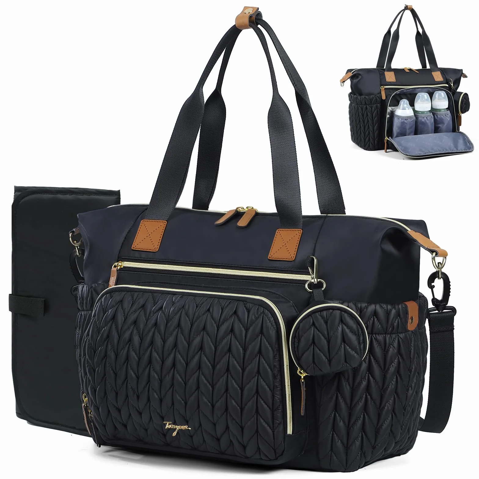 Borsa Fasciatoio a Tracolla Multifunzione per Pannolini da Viaggio con Tasche Isolate, Nero