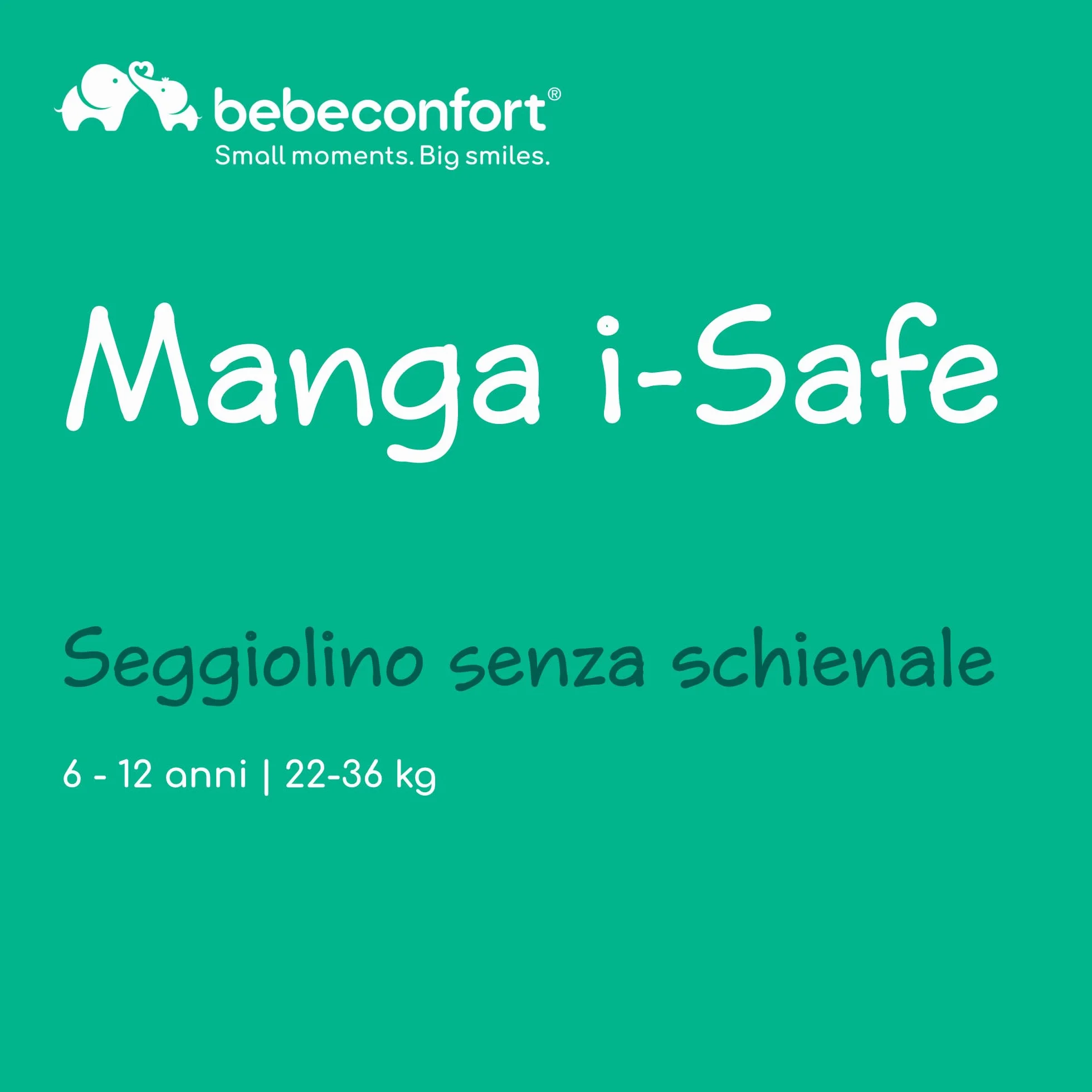 Bebeconfort Manga i-Safe Rialzo Auto, Alzatina auto per bambini 128-150 cm, Seggiolino leggero e compatto, Tinted Graphite