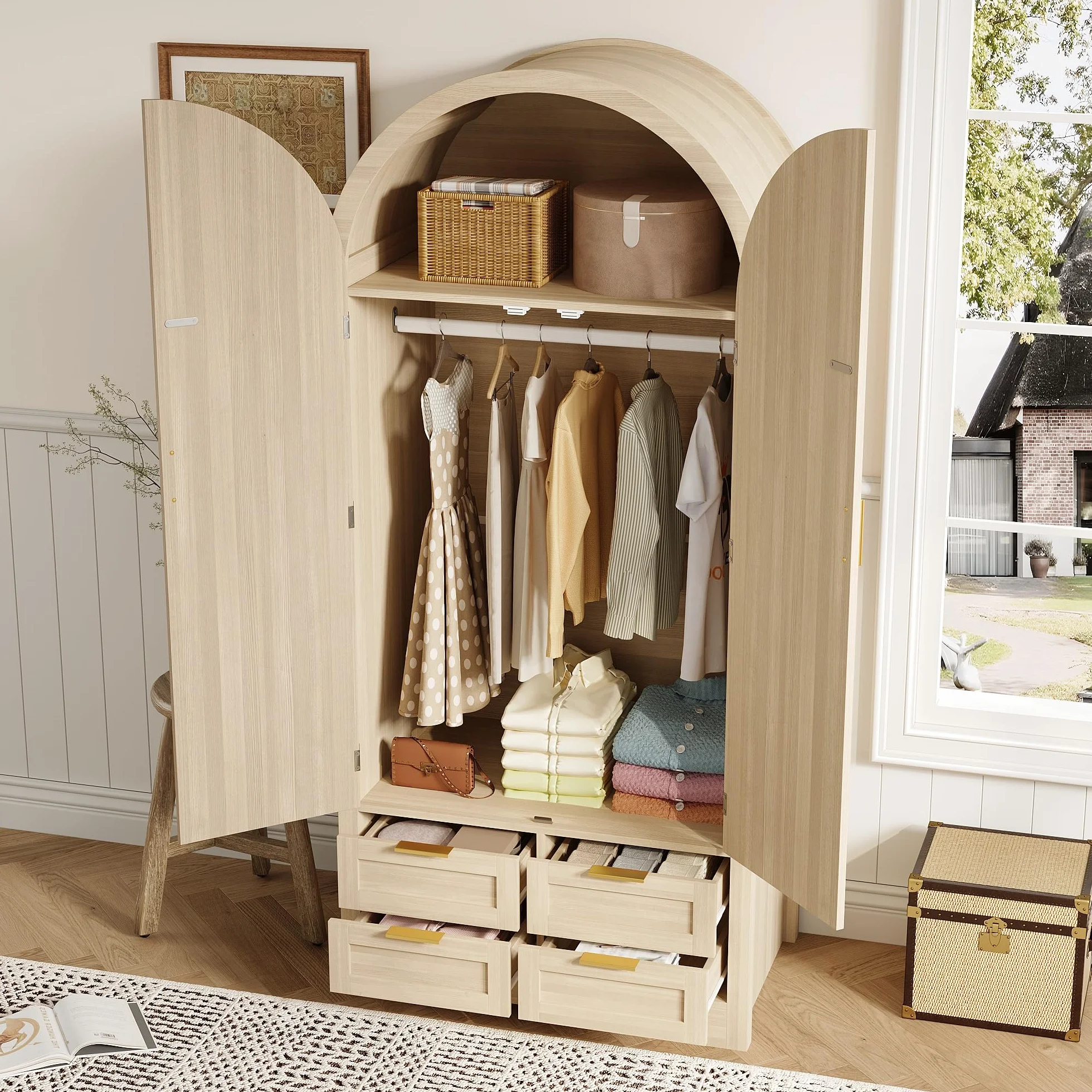 Armadio moderno 2 ante 80x50x179 cm con barra appendiabiti e cassetti