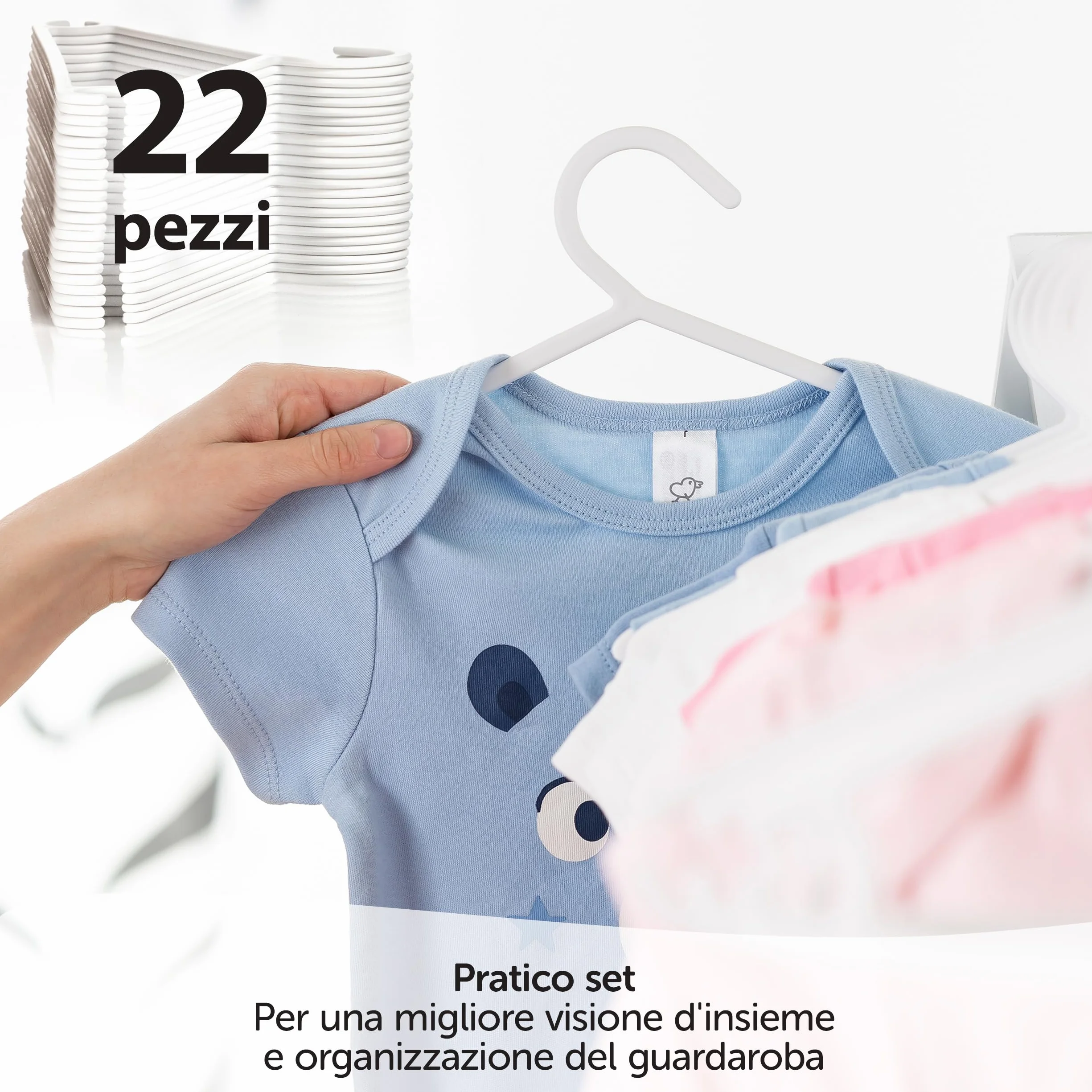 Laloona Appendiabiti colorati 22 sztuk wieszaki cienkie dla dzieci neonatów grucce salvaspazio do szafy biały
