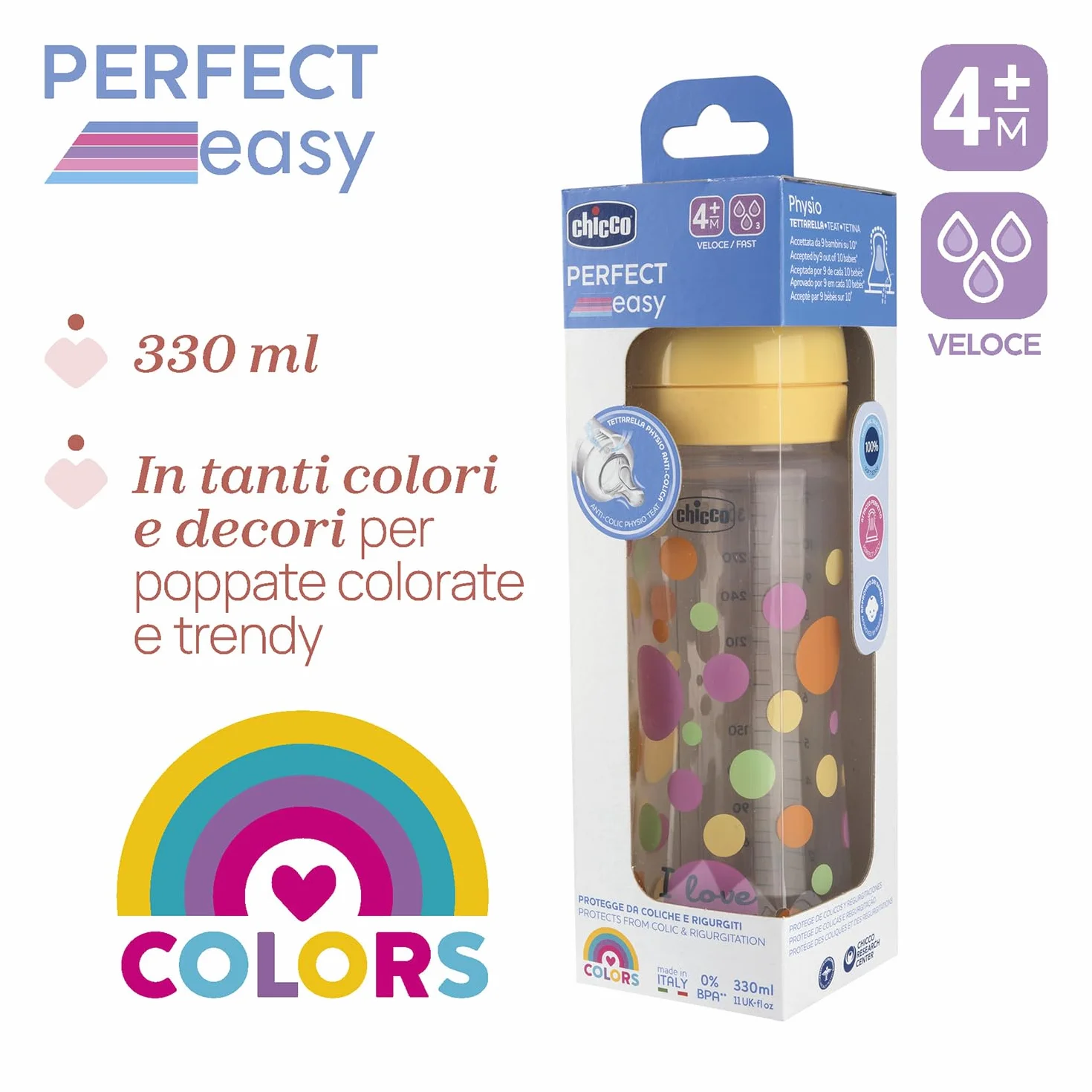 Chicco Biberon Perfect Easy Flusso Veloce 330ml Anticolica 4M+