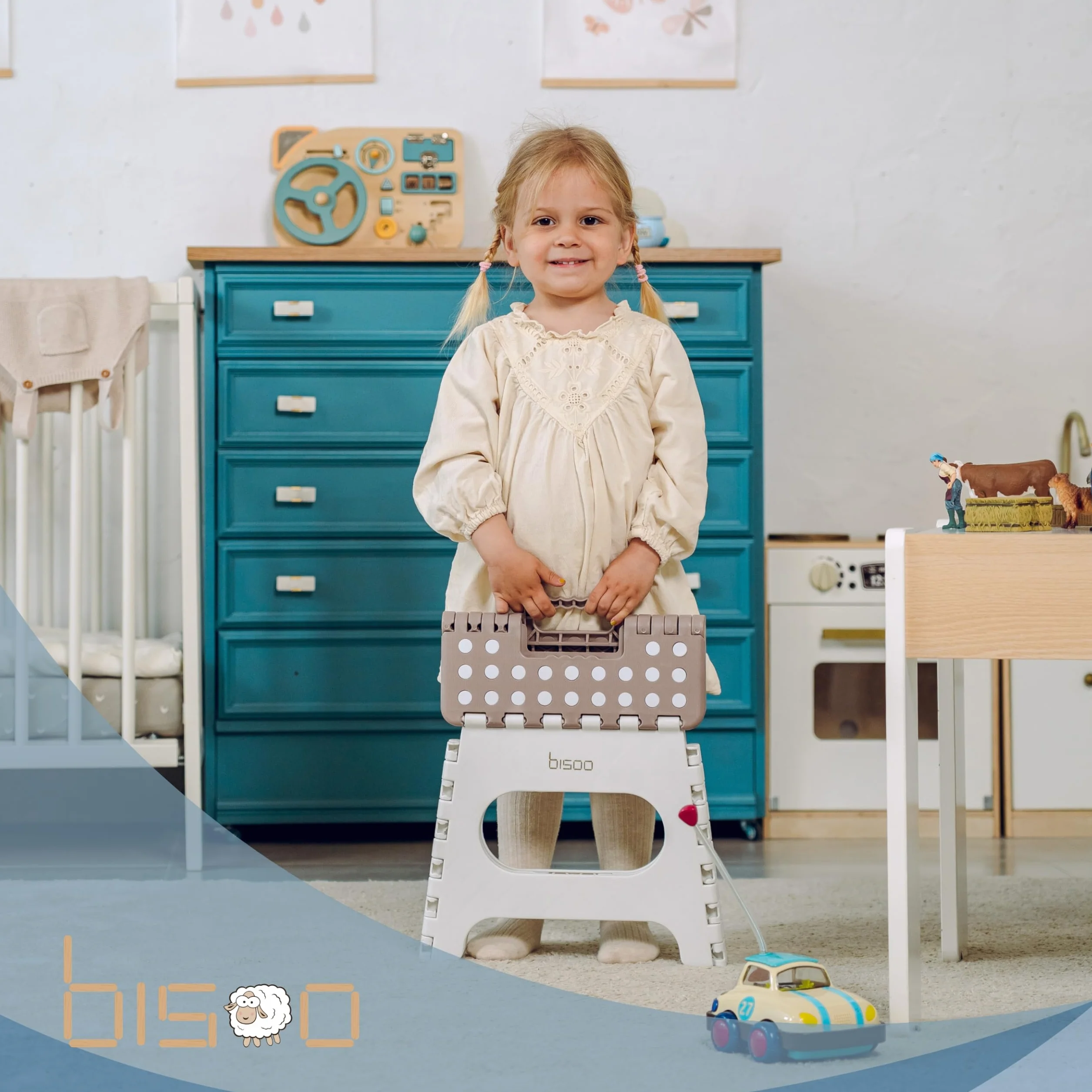 BISOO Sgabello Pieghevole Bambini Bagno Cucina Portatile Plastica 150kg Altezza 27 cm Moka