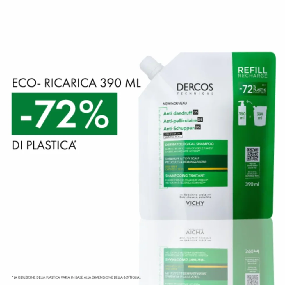Vichy Dercos Eco-Ricarica Shampoo Anti-Forfora DS per Capelli Secchi, 390 ml