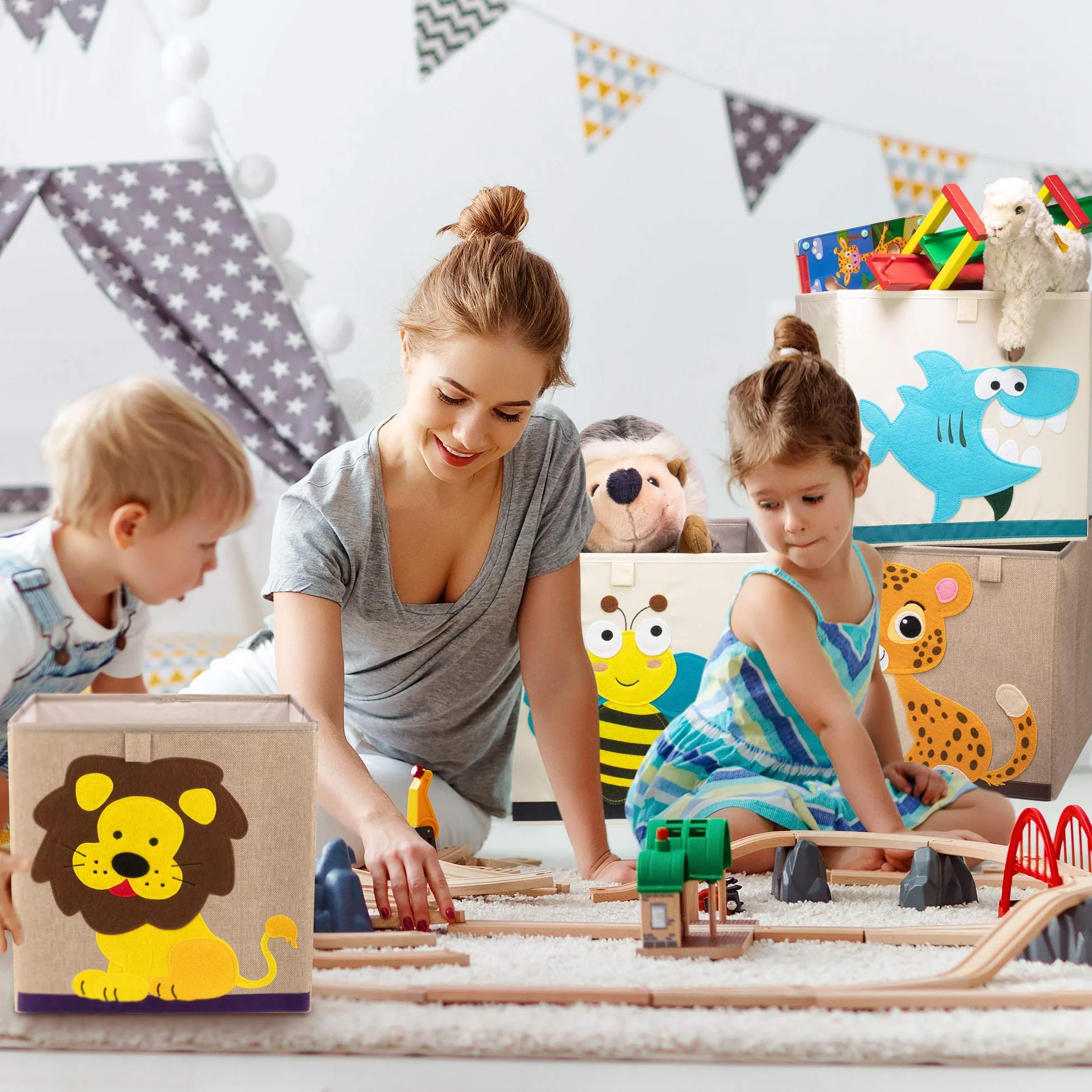Scatola portaoggetti per bambini con motivo api, giocattolo per scaffali cubi, cestino per cameretta