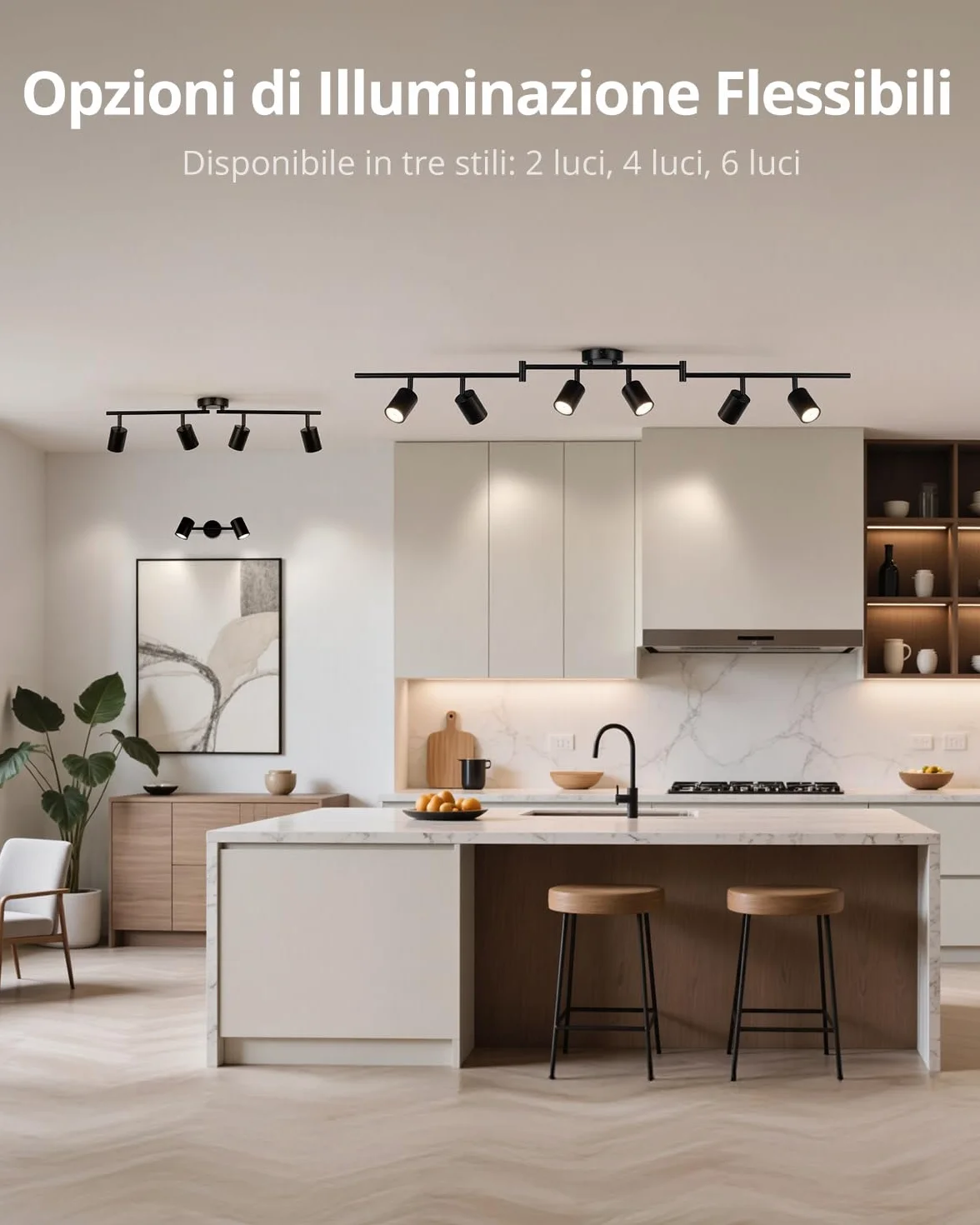 Gr4tec Faretti LED da Soffitto Orientabili 6 Luci, Moderna Binario Faretti GU10, Faretto LED Interno Nero, Lampadario da Soffitto per Soggiorno Cameretta Cucina, Senza Lampadine