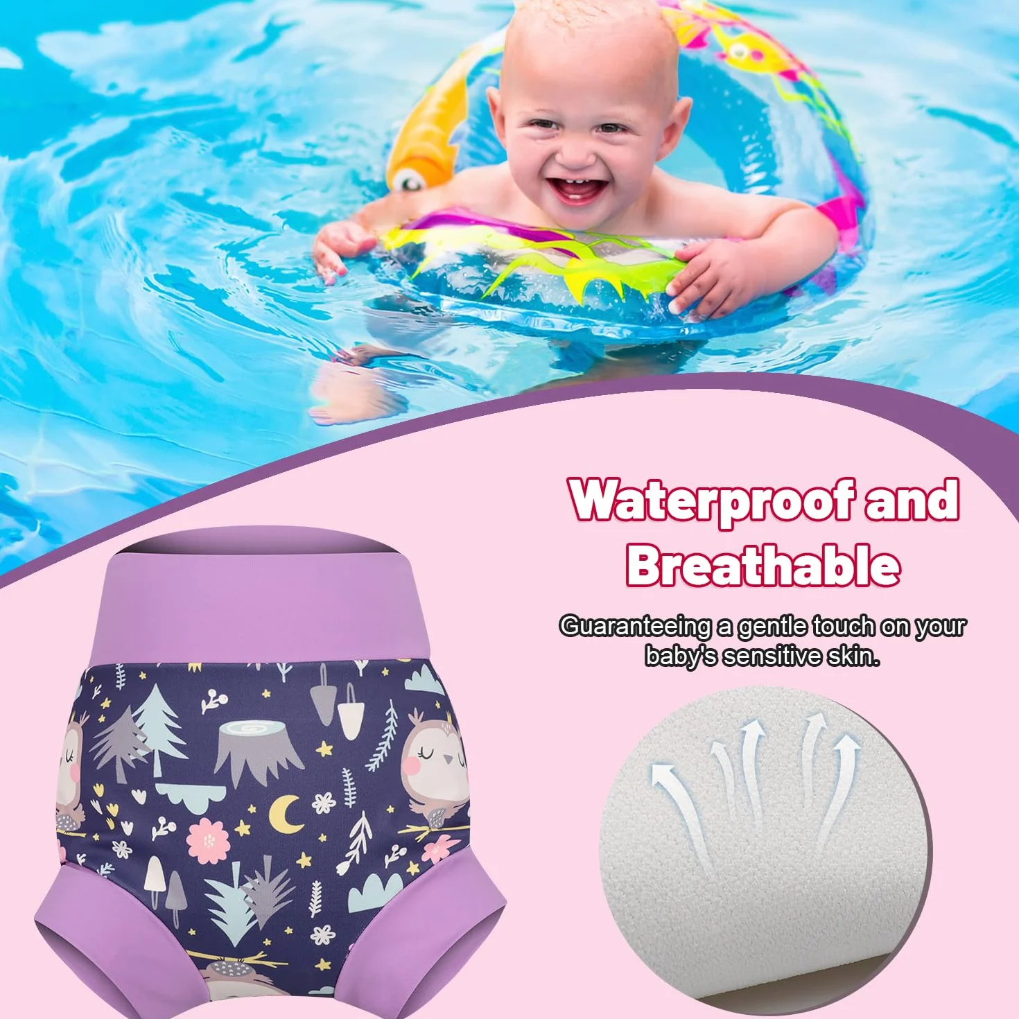 MOEMOE BABY Pannolino da nuoto Riutilizzabile per Bambini Neonato 3 pezzi Rosa S/2T 1-2 Anni