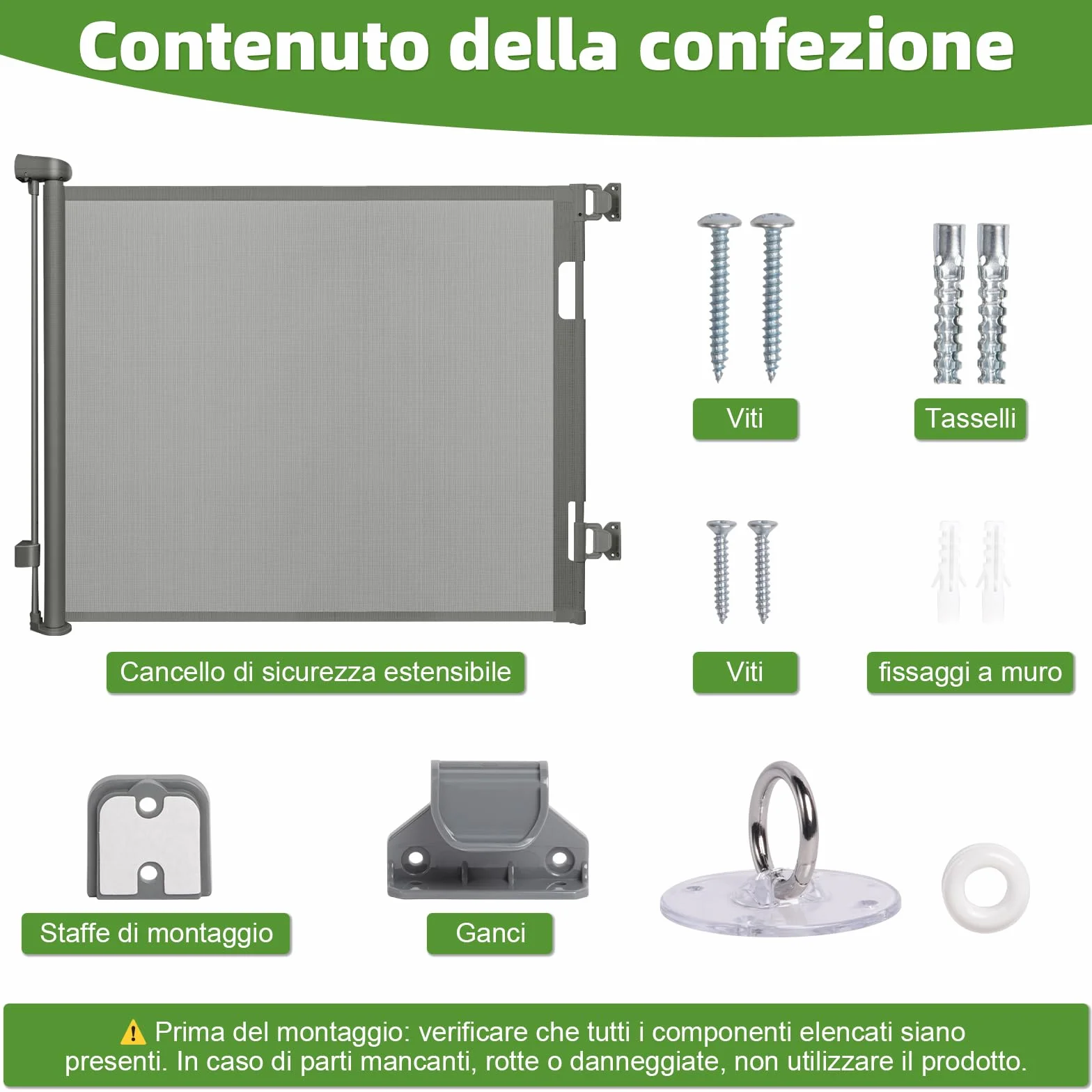 Cancelletto di Sicurezza Retrattile per Bambini 0-150 cm per Cani Scale Corridoi Interni Esterni Grigio