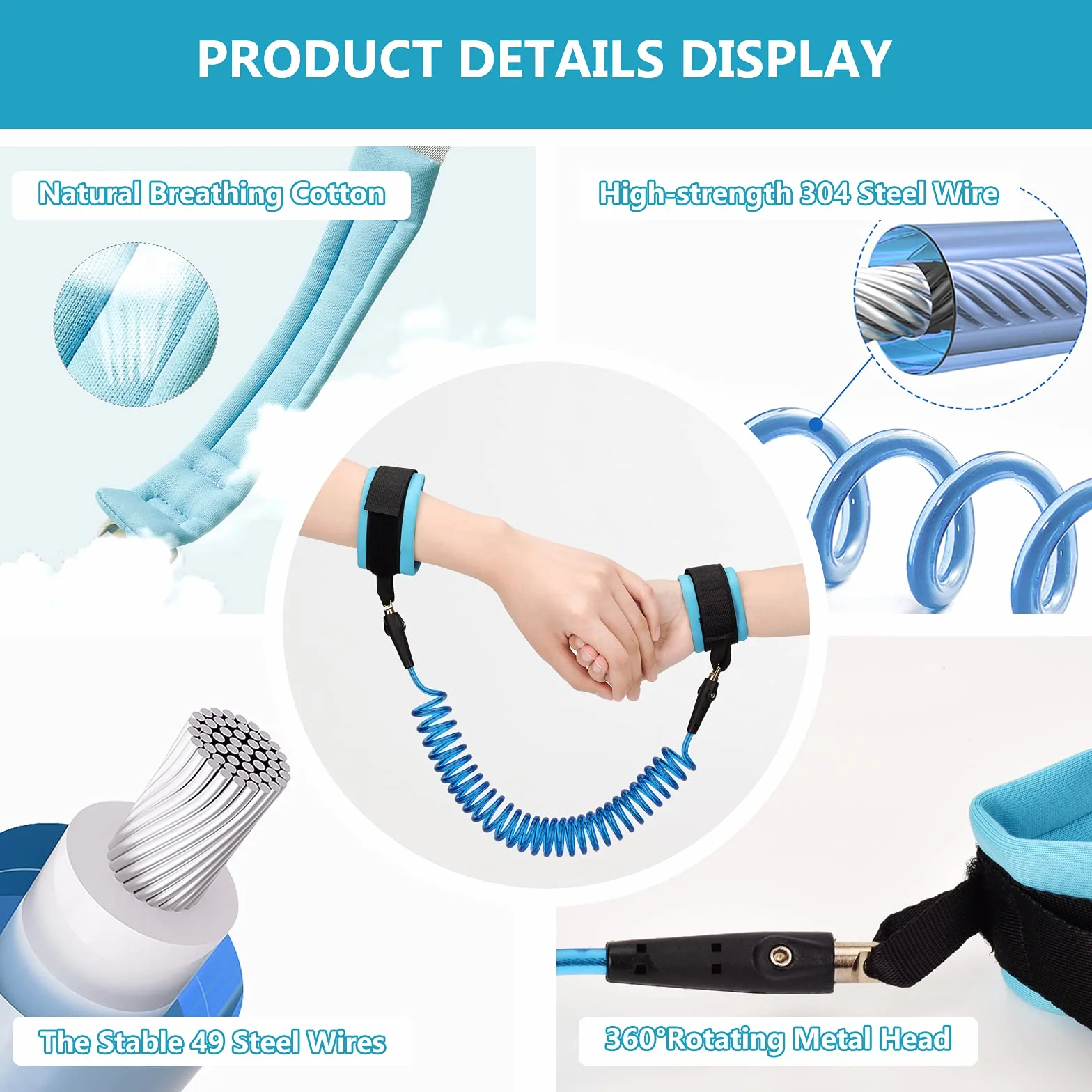 Bracciale Sicurezza Bambino Anti-Perso Portatile Blu, Primi Passi Cintura Mano