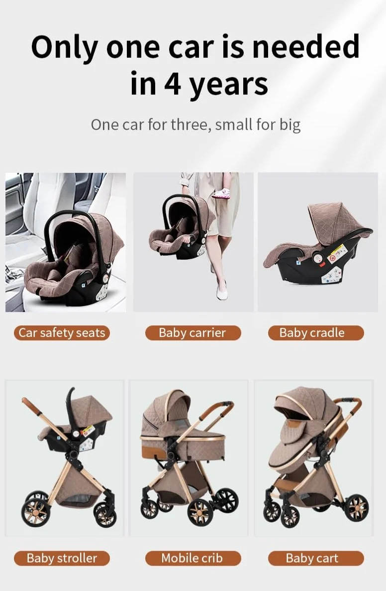 YAZOCO Passeggino 3 in 1 Trio Carrozzina Pieghevole Neonato Set con Parapiedi Zanzariera
