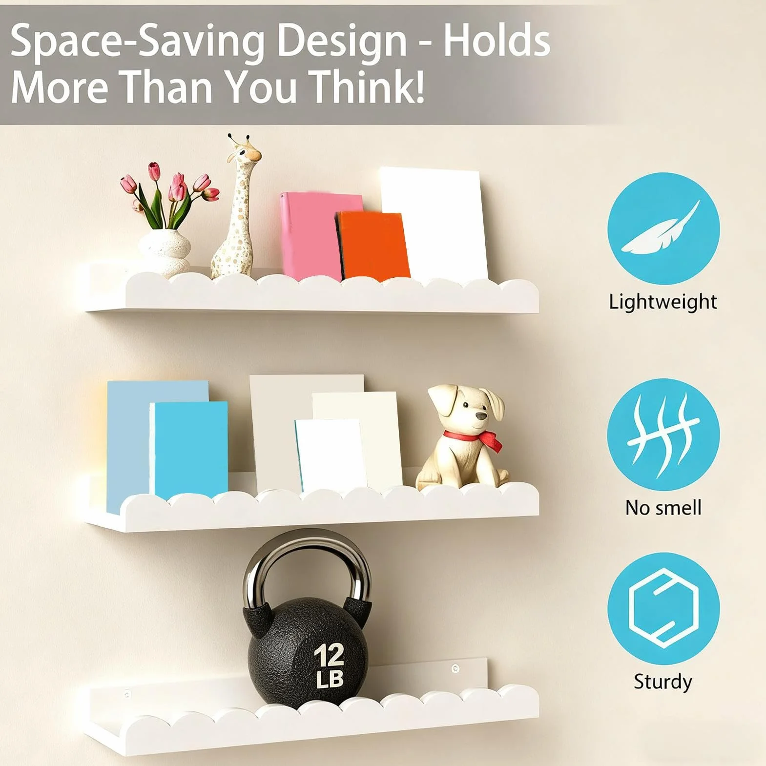 Mensole da parete per libri 2 ripiani Scaffale galleggiante in legno per bambini bagno camera da letto