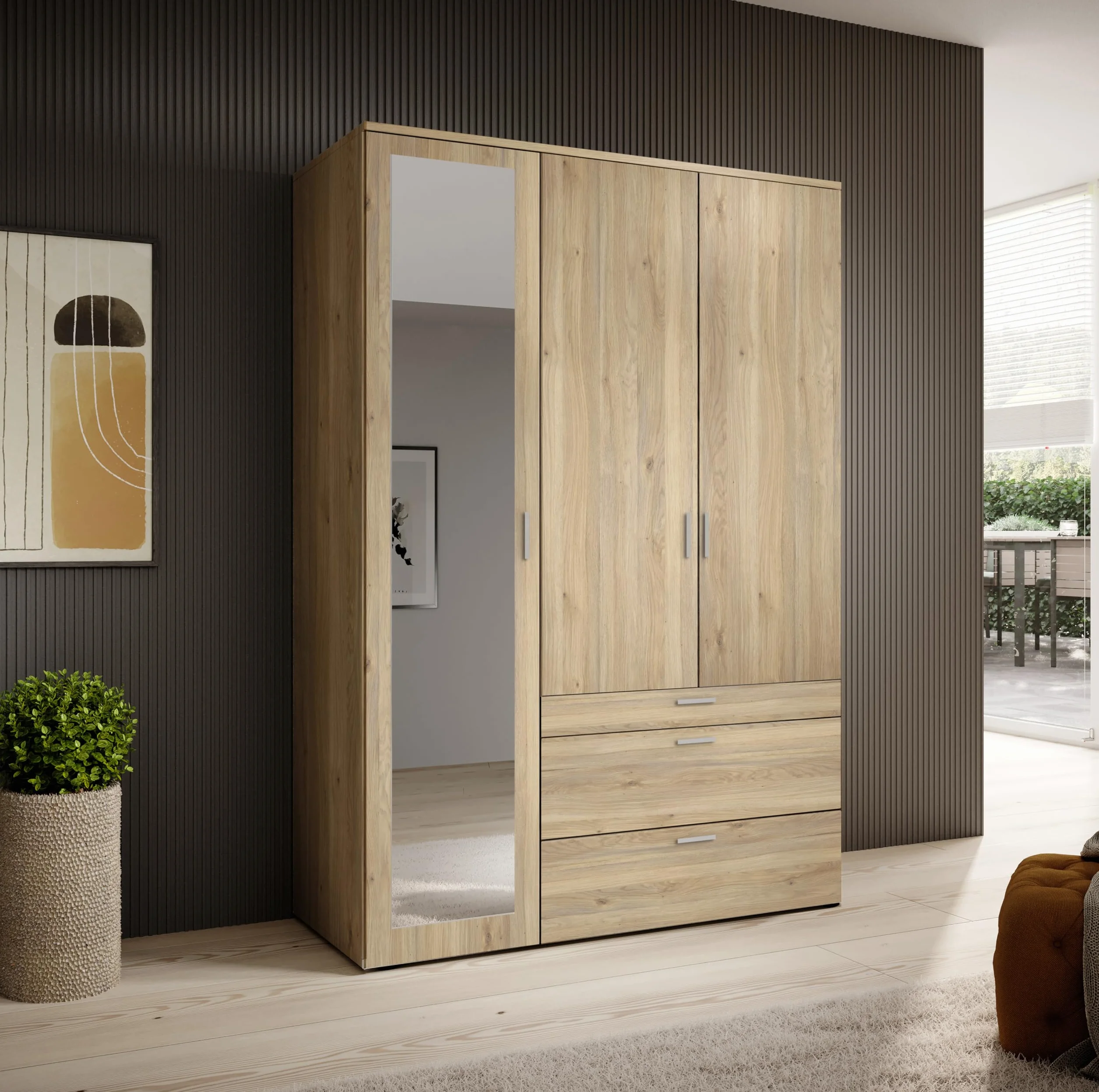 Armadio a 3 ante battenti con specchio 135x195x56 cm AVANTI TRENDSTORE