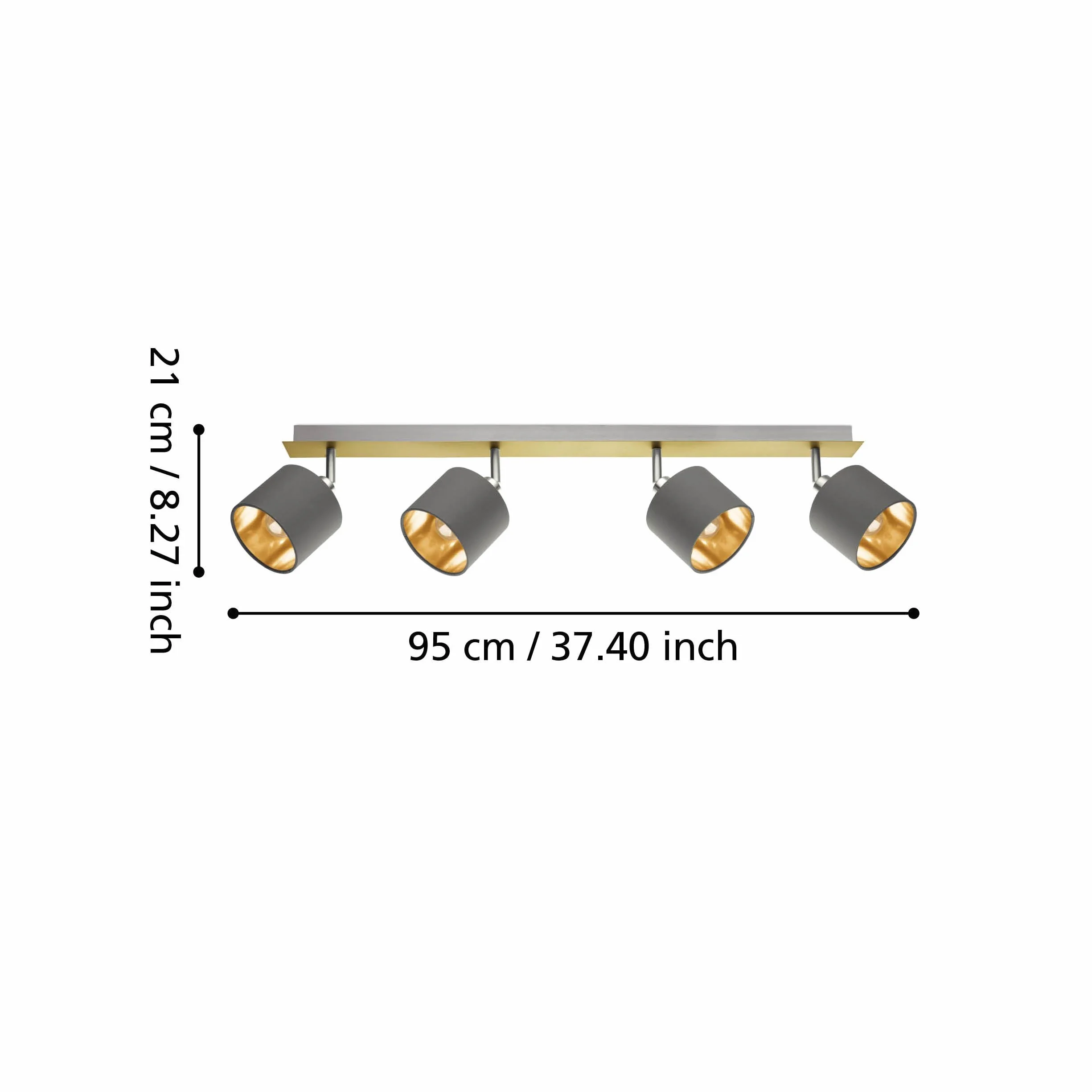 Eglo Lampada da soffitto Valbiano, lampada a 4 luci, faretti da soffitto in metallo e tessuto, lampada da corridoio in ottone spazzolato, nichel opaco, cappuccino, oro, faretti E14