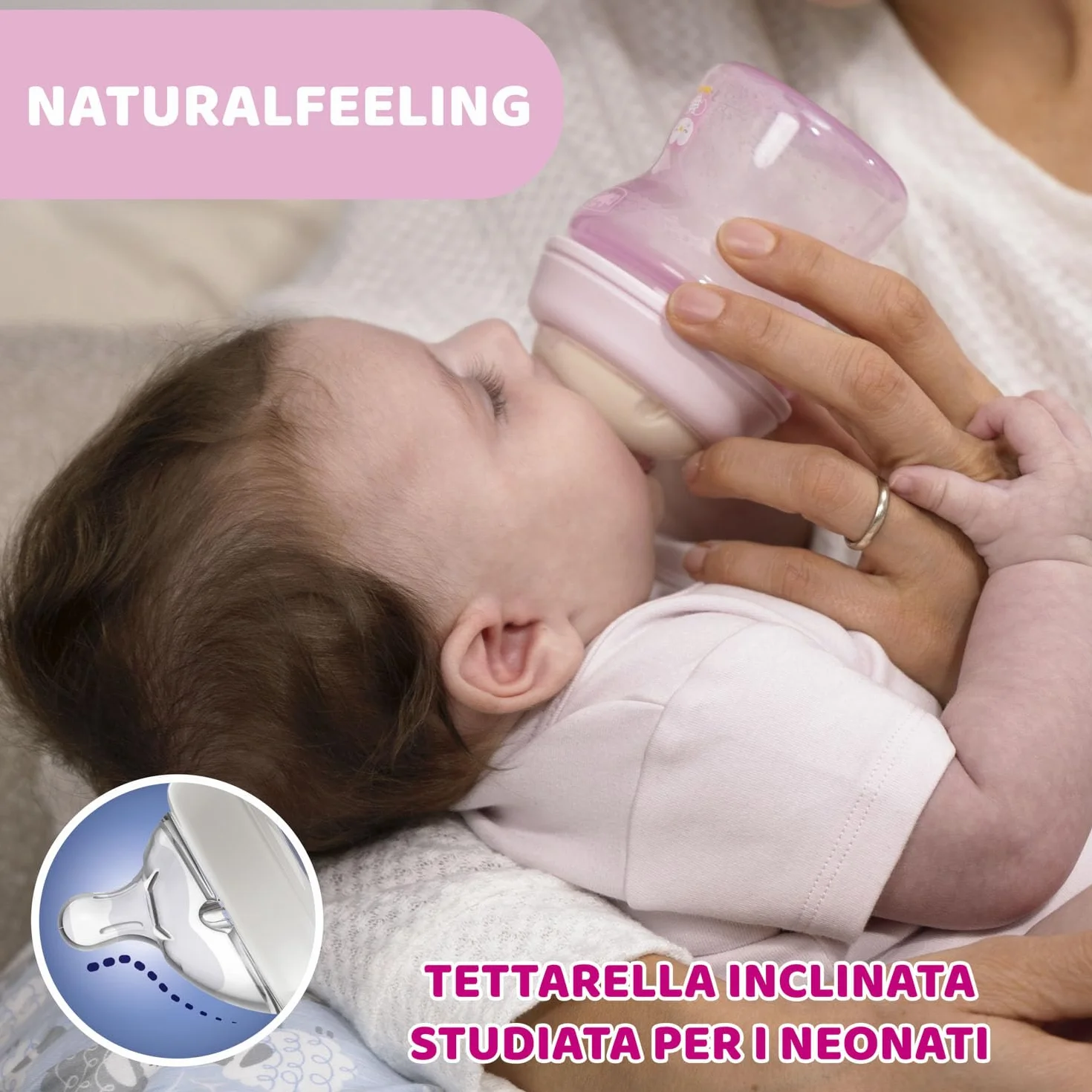 Chicco Natural Feeling Biberon Anticolica 0 Mesi+ 150 ml, Tettarella in Silicone Morbida, Flusso Lento, Colore Neutro