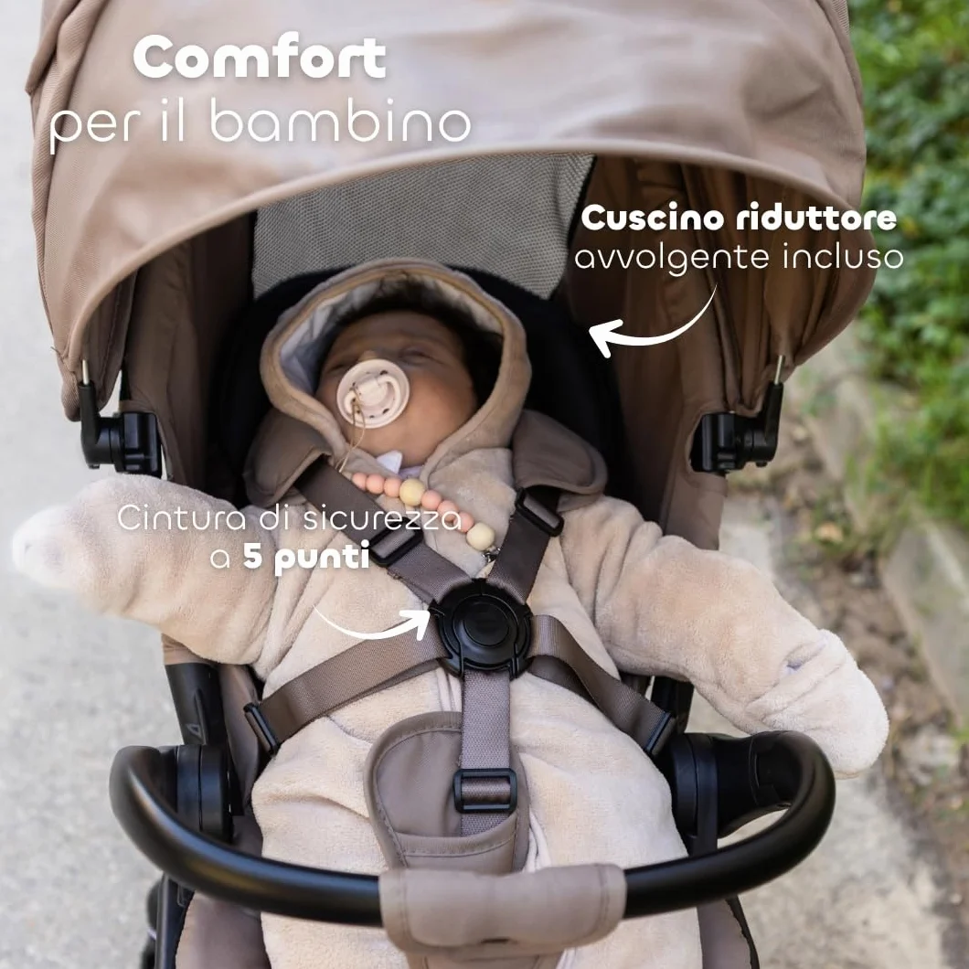 BÉABA X Micro Mobility Baby Cruiser Passeggino Dalla Nascita, Seduta Girevole 360°, 7 Posizioni, 3 Inclinazioni, Chiusura Una Mano, Ruote LED, Imbracatura 5 Punti, Cappottina UPF 50+, Pralinato