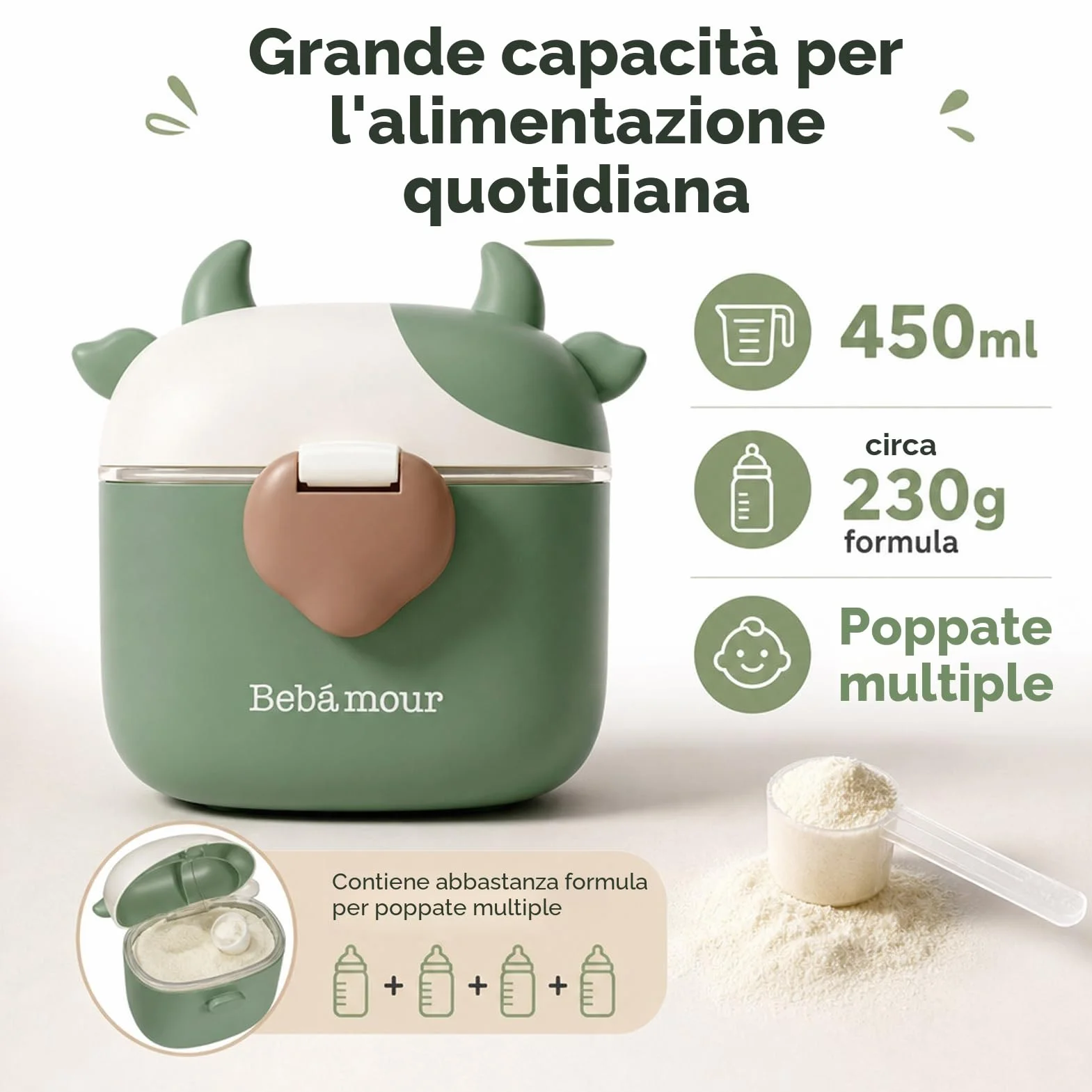 Bebamour Formula Dispenser Latte in Polvere 460 ML Contenitori Snack Portatile New Black