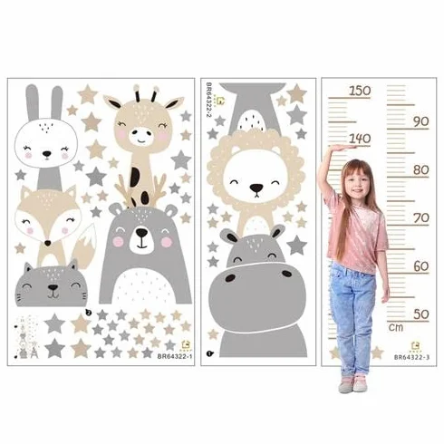 Adesivi Murali Metri Da Parete Altezza Grafico Animali Bambini Rimovibile Misurare Cameretta DIY