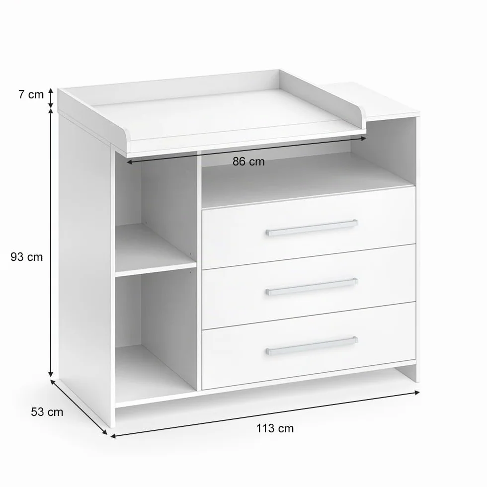 Vicco Fasciatoio Oskar Bianco 113 x 100 cm z 3 szufladami, konwertowalny na komodę