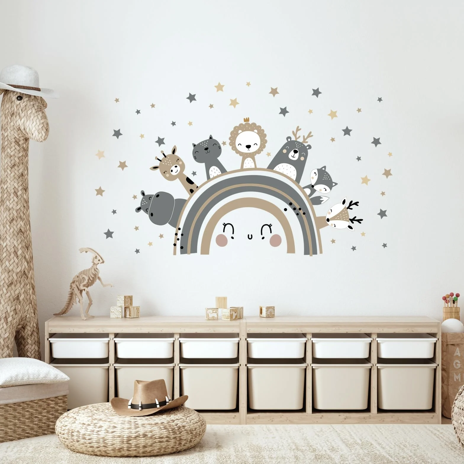 Adesivi Murali Animali Safari Giraffa Leone Grigio Stickers da Parete per Bambini