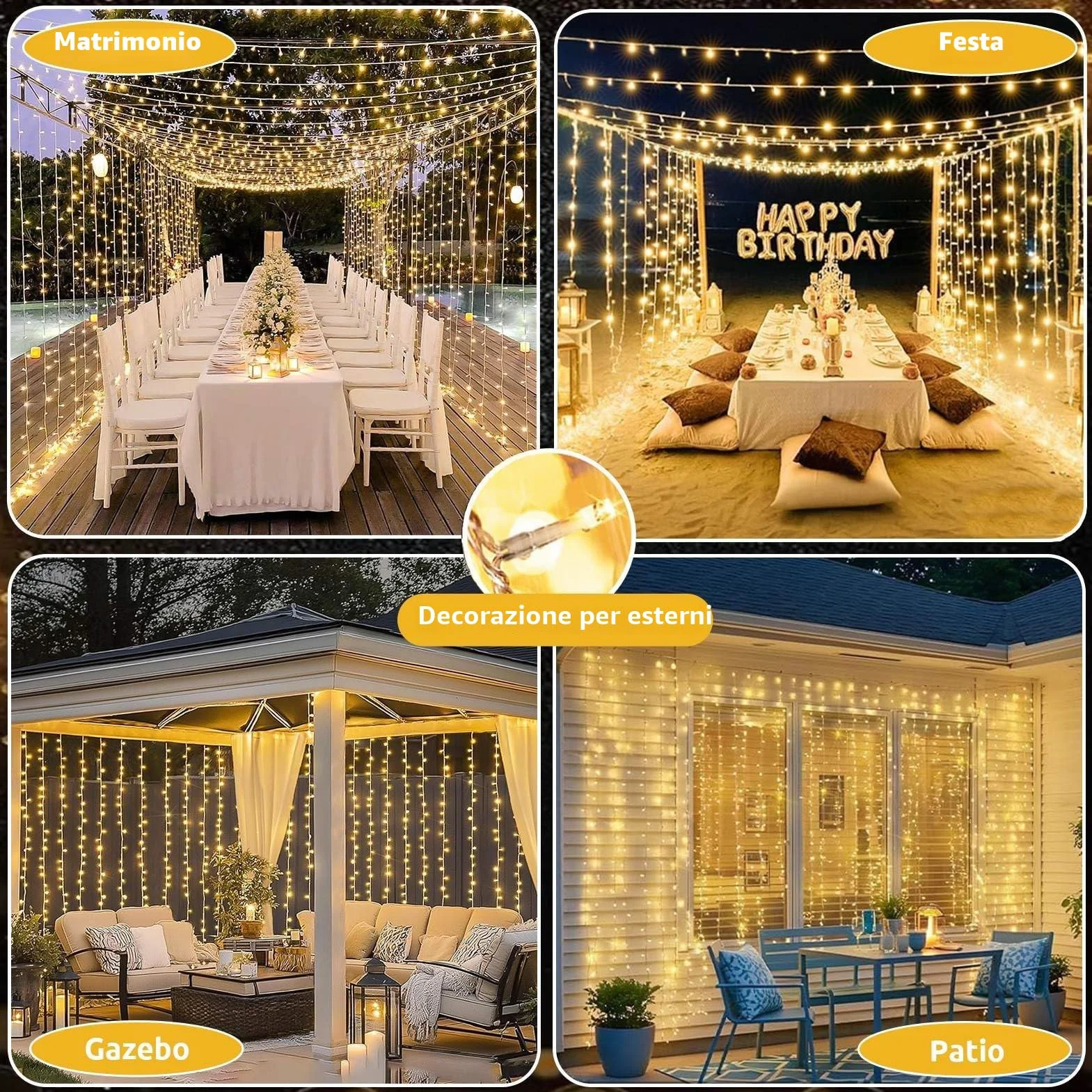 Joycome Tenda Luminosa Esterno, 6x3m 600 LED Cascata Luci con Spina, 8 Modalità Luci a Tenda per Esterno, Impermeabile Decorazioni Luminose per Giardino Balcone Vetrina Matrimonio - Bianco Caldo