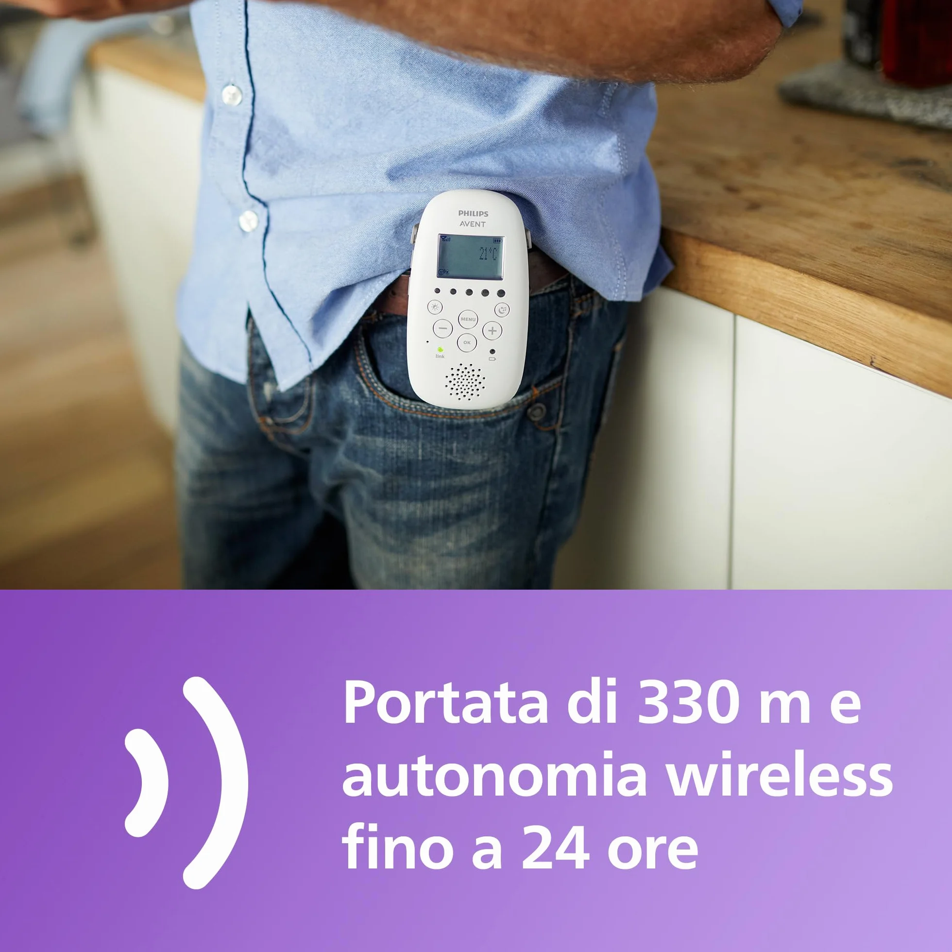 Philips Avent DECT Audio Baby Monitor SCD733/26 con luce notturna e proiettore stelline, portata 330 m, autonomia 24 ore