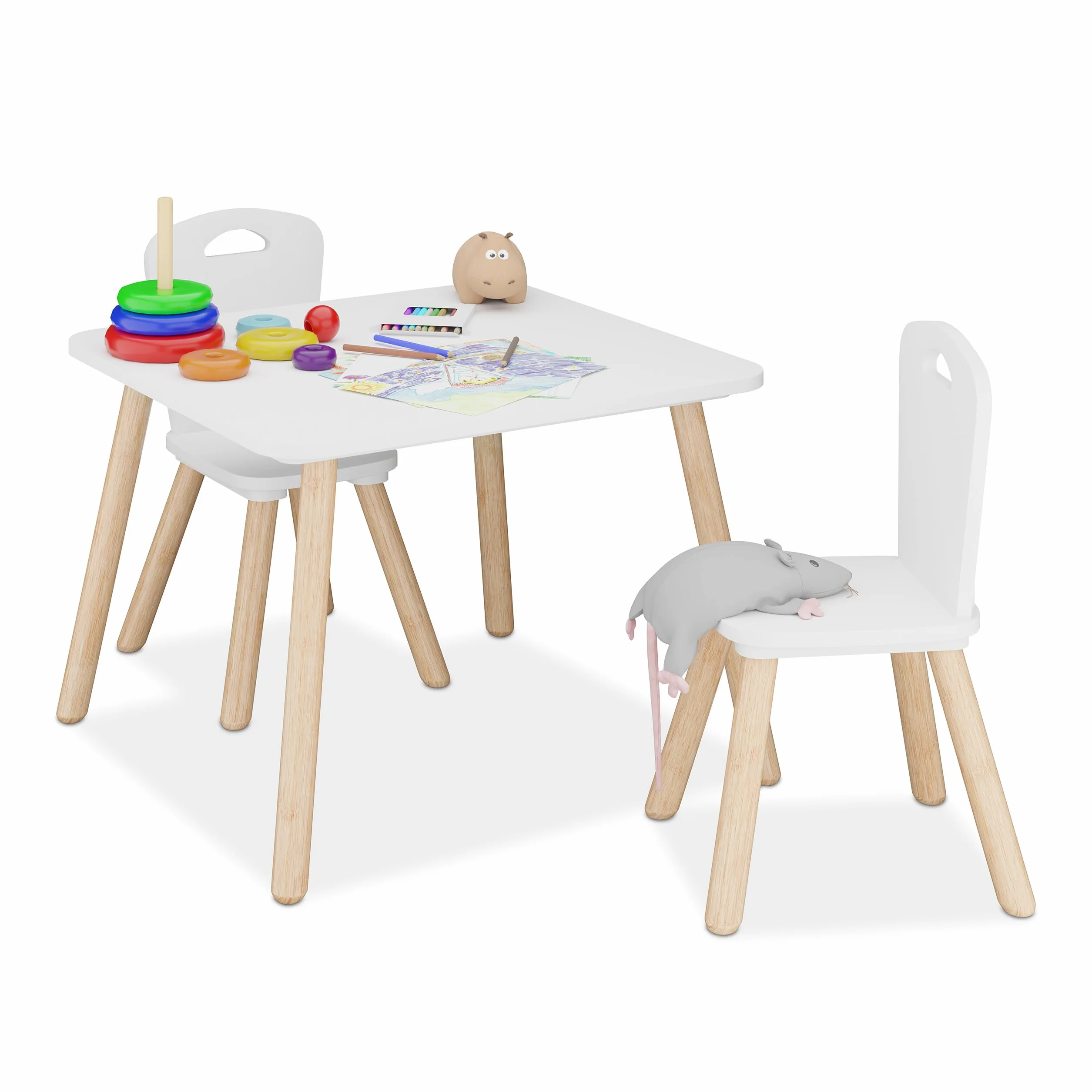 Relaxdays Tavolino da Bambini con Sedie 2 Posti Legno MDF 43,5x59x60 cm Marrone Bianco