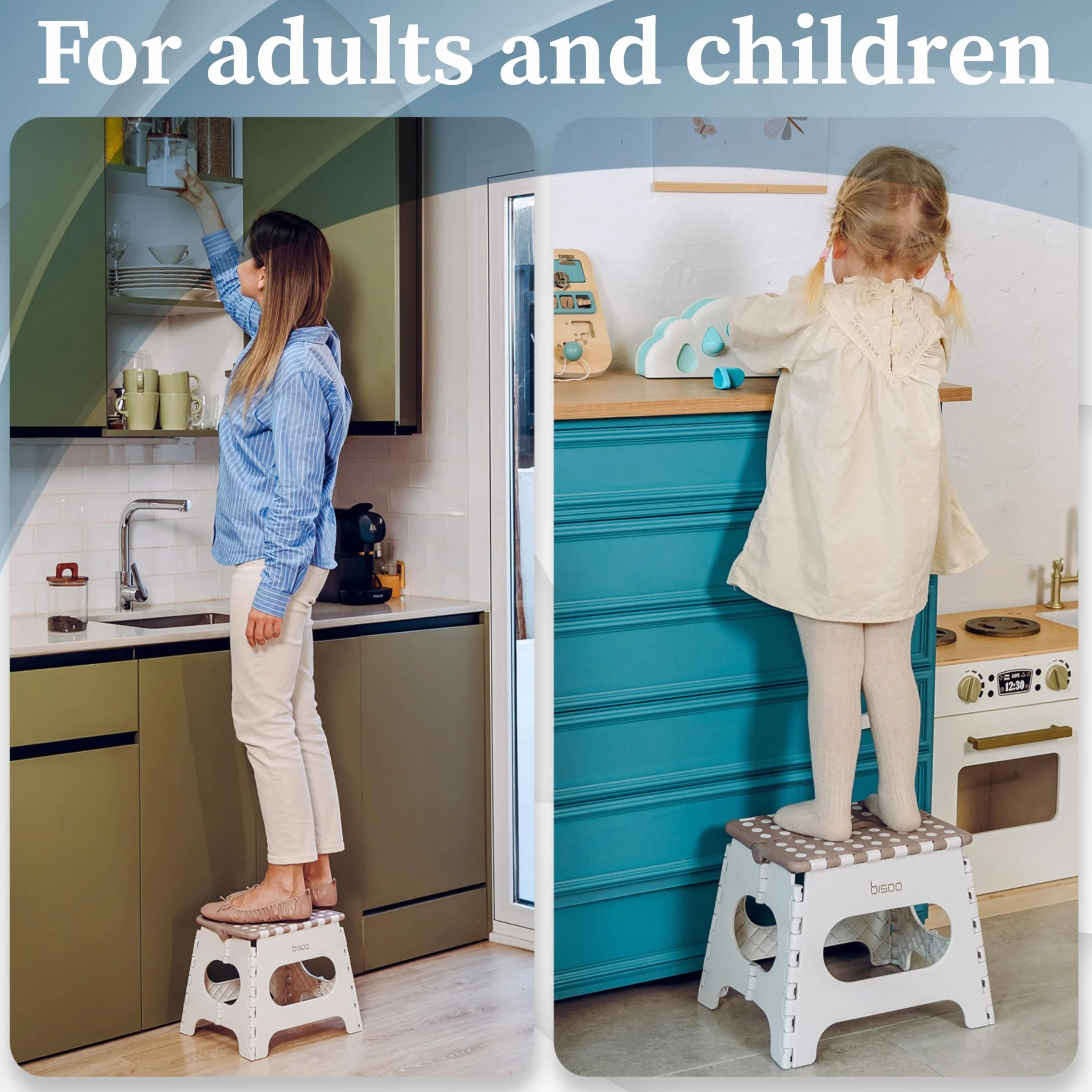 BISOO Sgabello Pieghevole Bambini Bagno Cucina Portatile Plastica 150kg Altezza 27 cm Moka