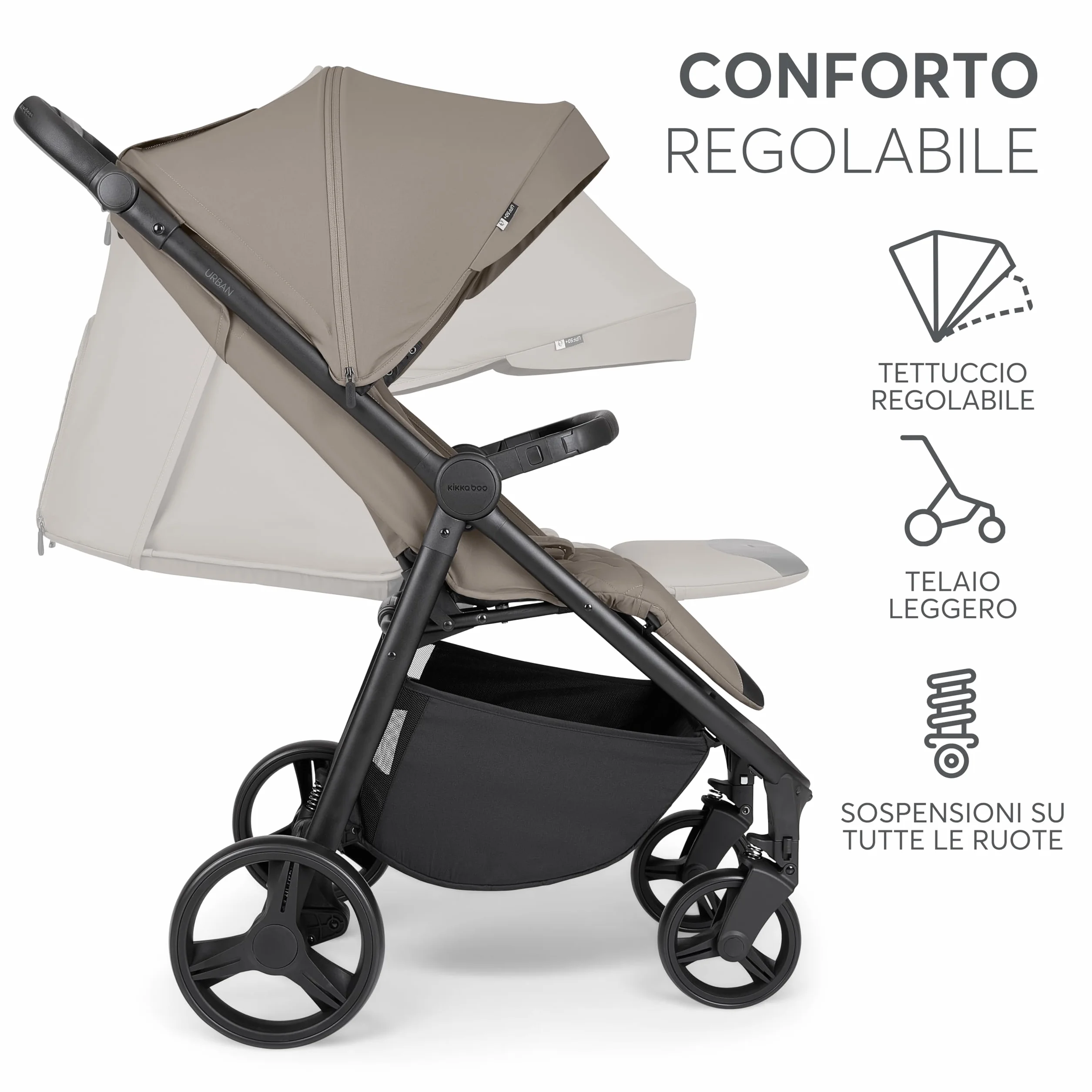KikkaBoo Passeggino Leggero da Viaggio URBAN, 0+ Mesi fino 22 kg, Pieghevole Automatico, Beige