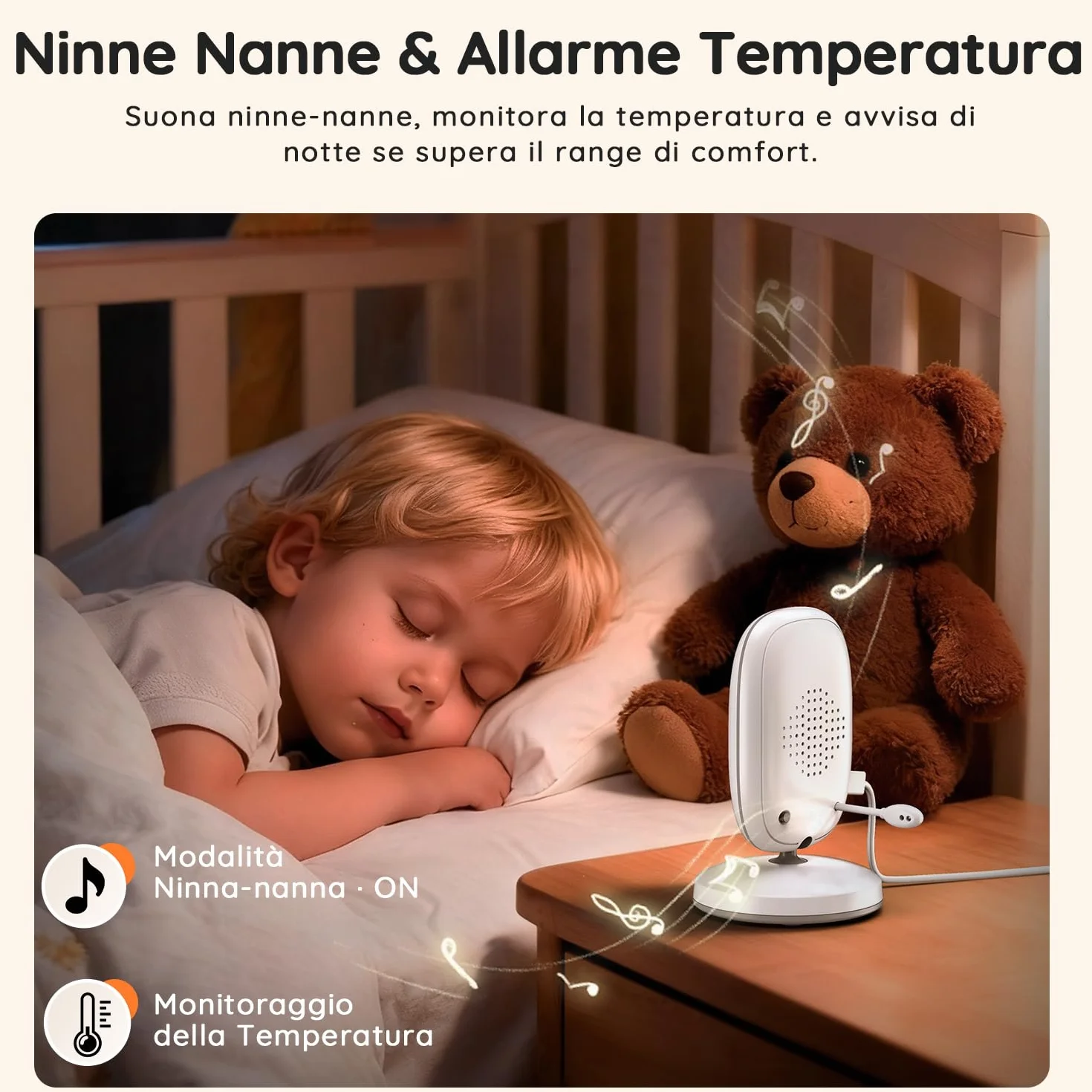 Baby Monitor Video e Audio 5" IPS 1080P, Visione Notturna, VOX, Zoom 3x, Plug & Play Senza WiFi per Neonati
