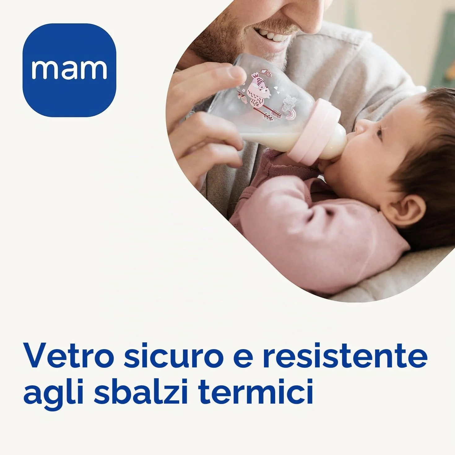 MAM Biberon in vetro 260 ml 2-4 mesi tettarella flusso medio silicone rosa