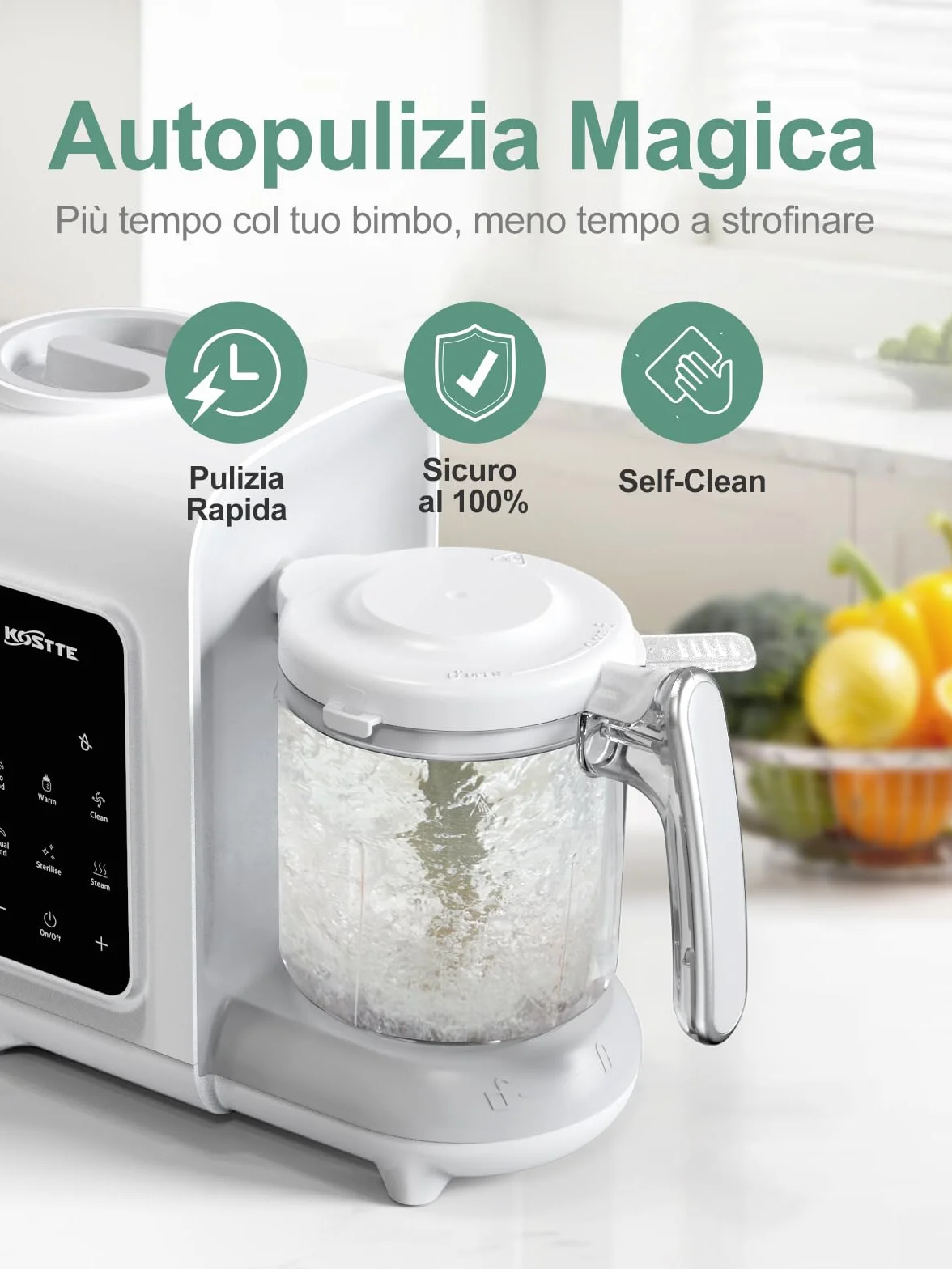 Omogeneizzatore per Neonati Robot da Cucina Multifunzione con Vapore 360°, Autopulizia, Scongelamento Rapido