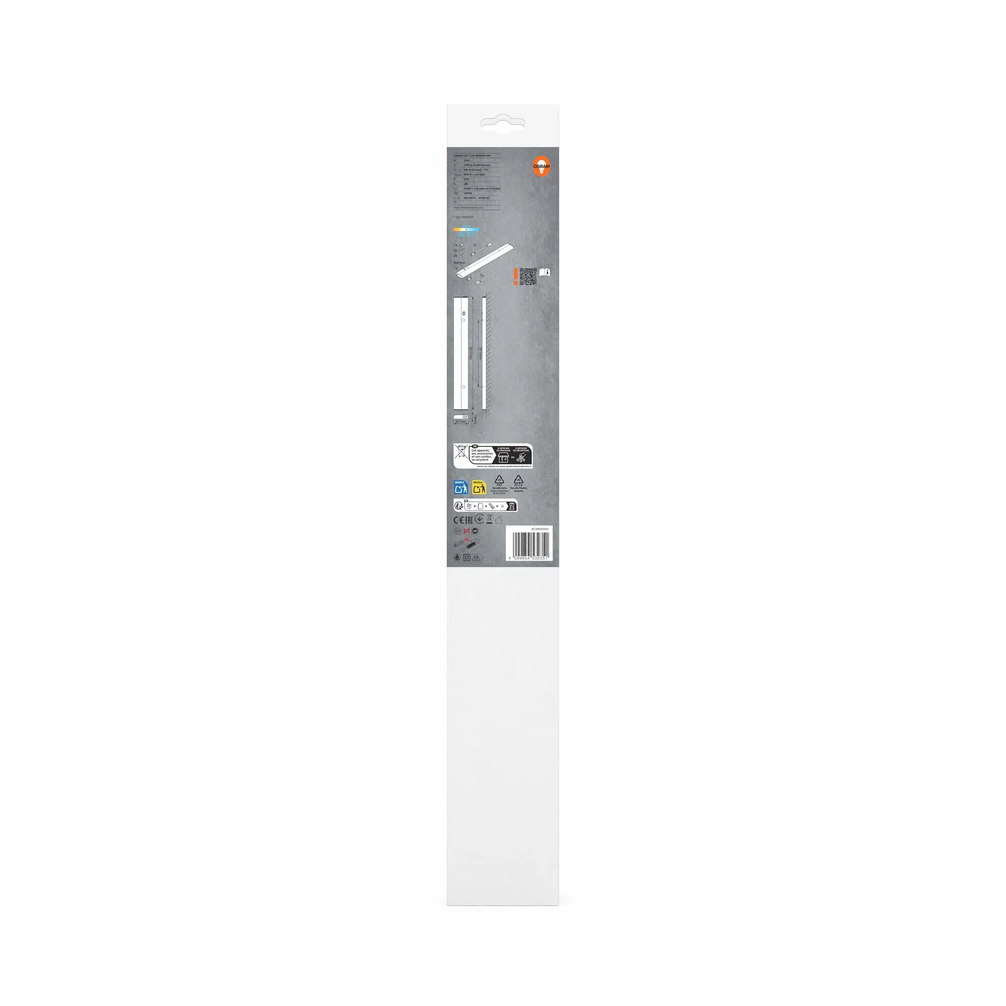OSRAM lampada sottopensile sottile con sensore, argento in alluminio, bianco freddo, protezione IP20, per illuminazione sottopensile