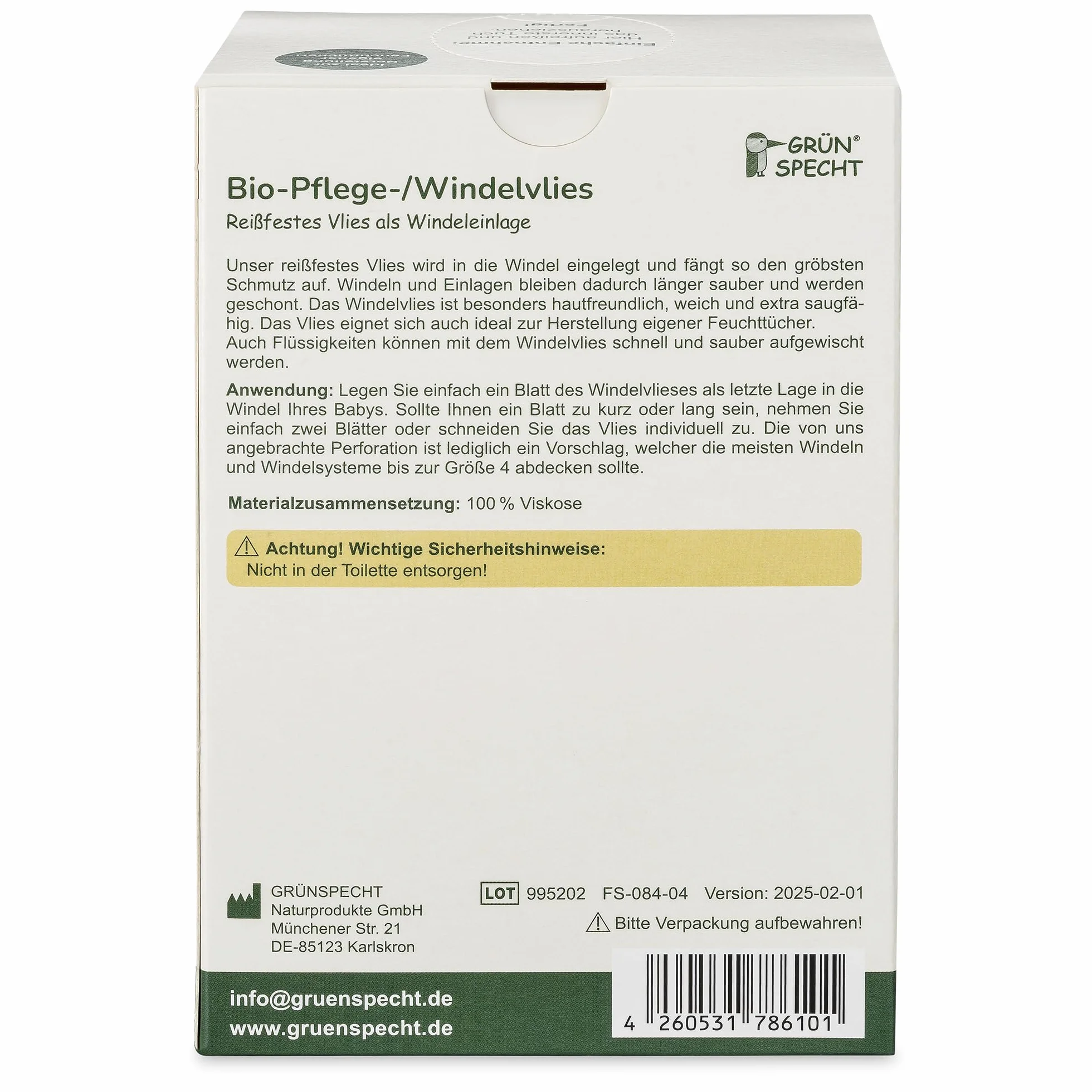 GRÜNSPECHT Tessuto non tessuto biologico per pannolini, 100% biodegradabile, assorbente, 70 fogli (699-00)