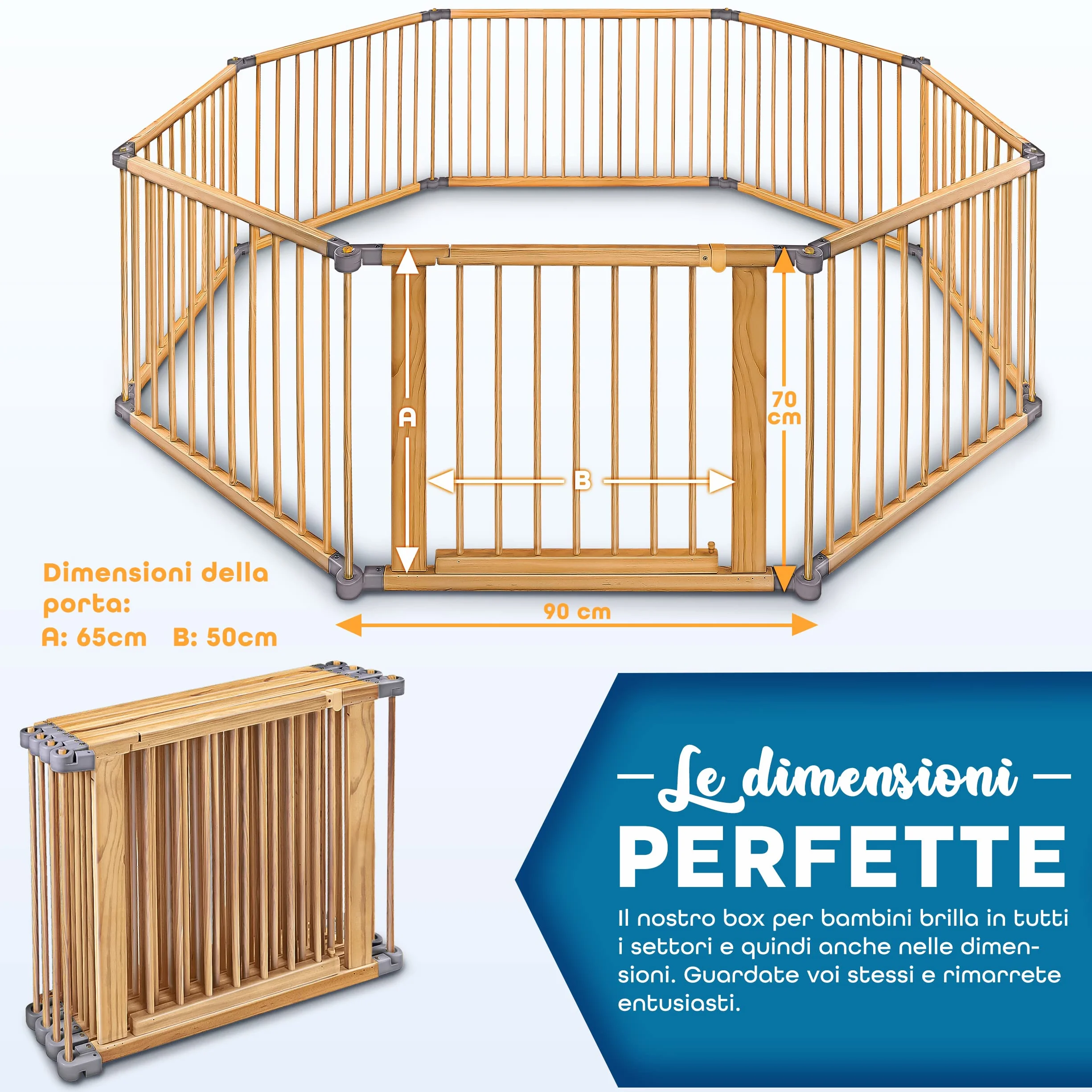 KIDUKU® XXL Box per Bambini Barriera di Sicurezza 7,2 m Pieghevole con Porta 8 Elementi Grigio