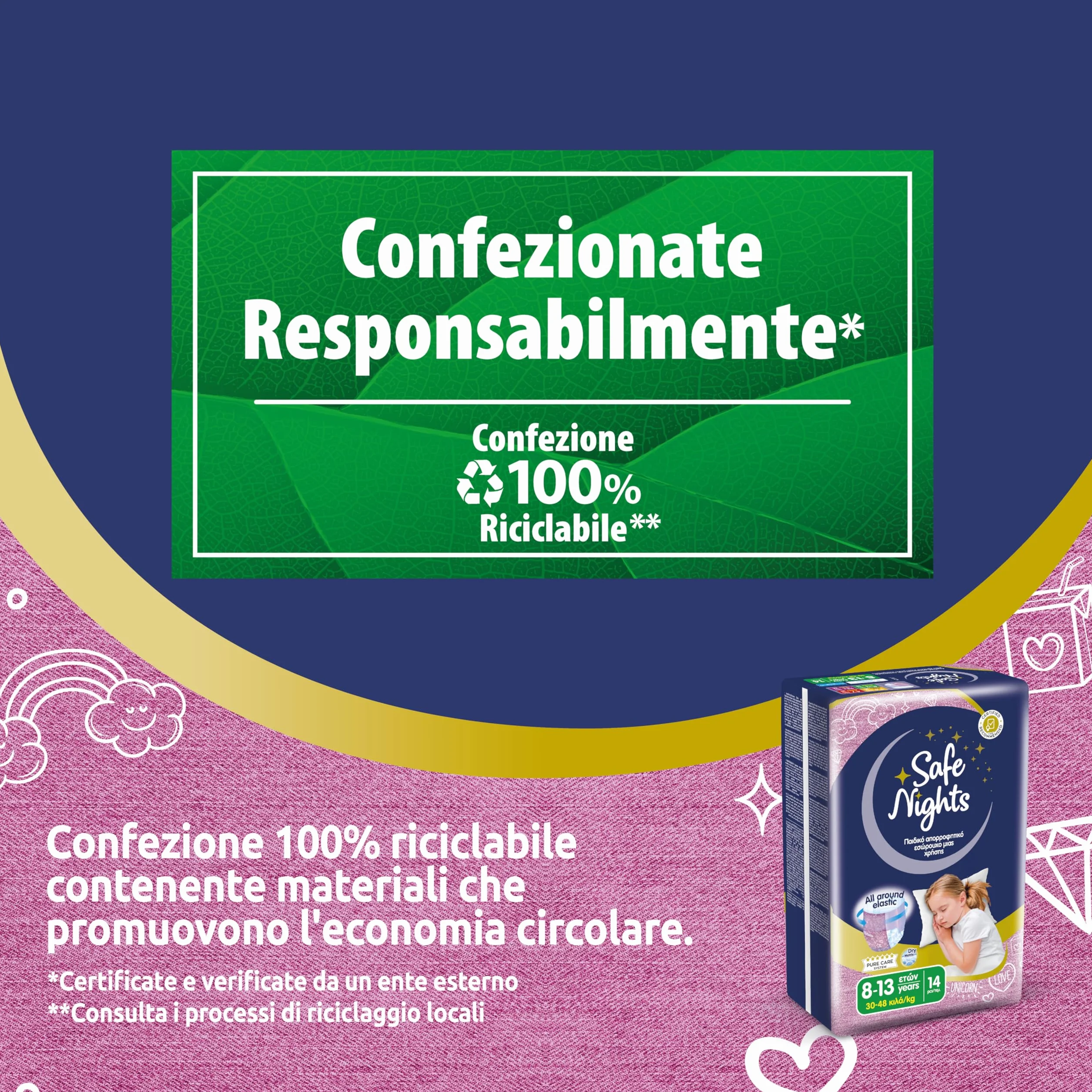 Babylino Safe Nights Girl Mutandina Assorbente Notte Bambina 8-13 anni 30-48kg 14 Unità