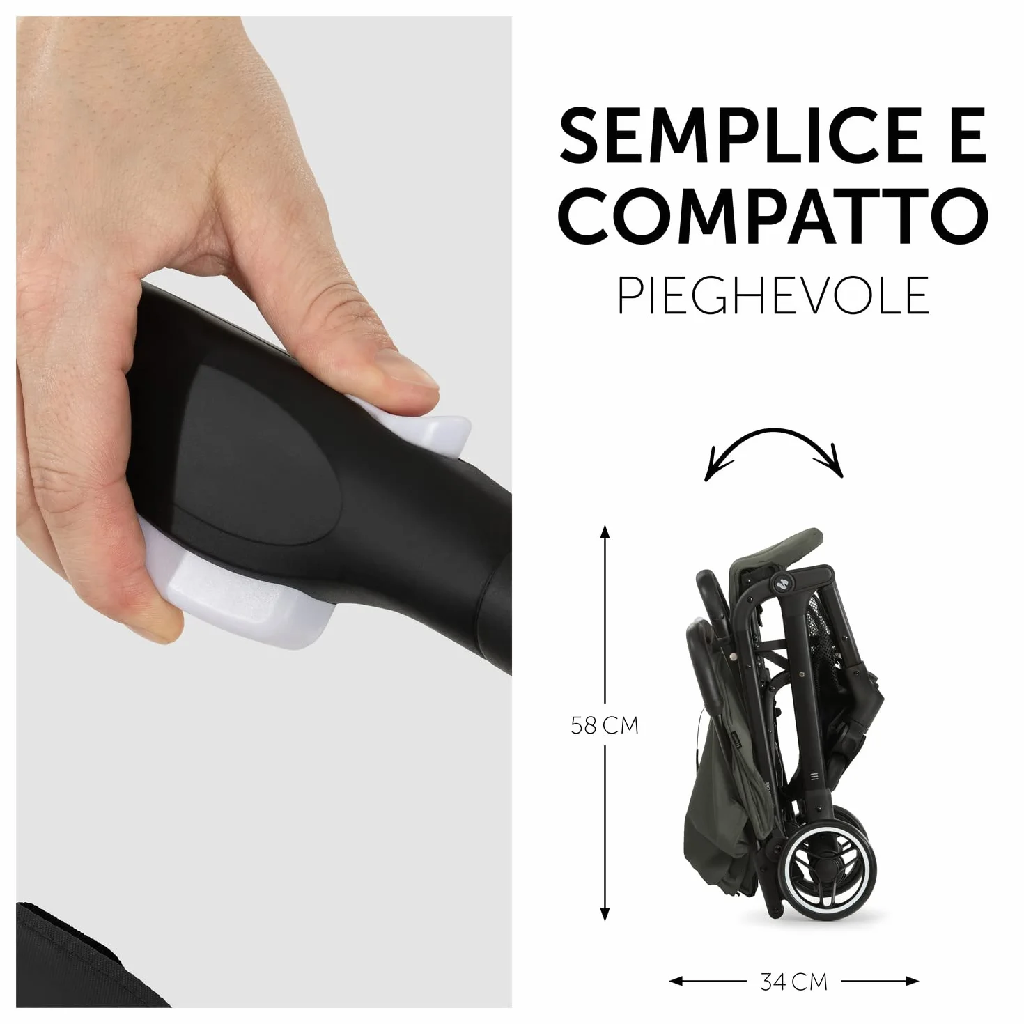Hauck Travel N Care Passeggino Da Viaggio Reclinabile Ultraleggero 6,9kg UPF50+ Ruote EVA Verde Oliva