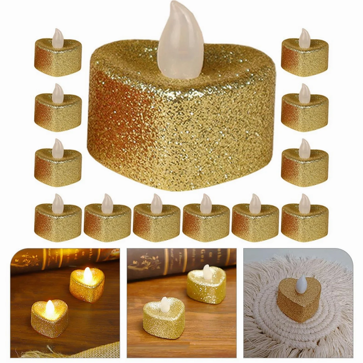 Ipetboom 24 Pezzi Candele a Forma di Cuore LED senza Fiamma Oro Batteria Inclusa per Decorazioni Romantiche e Atmosfere Accoglienti