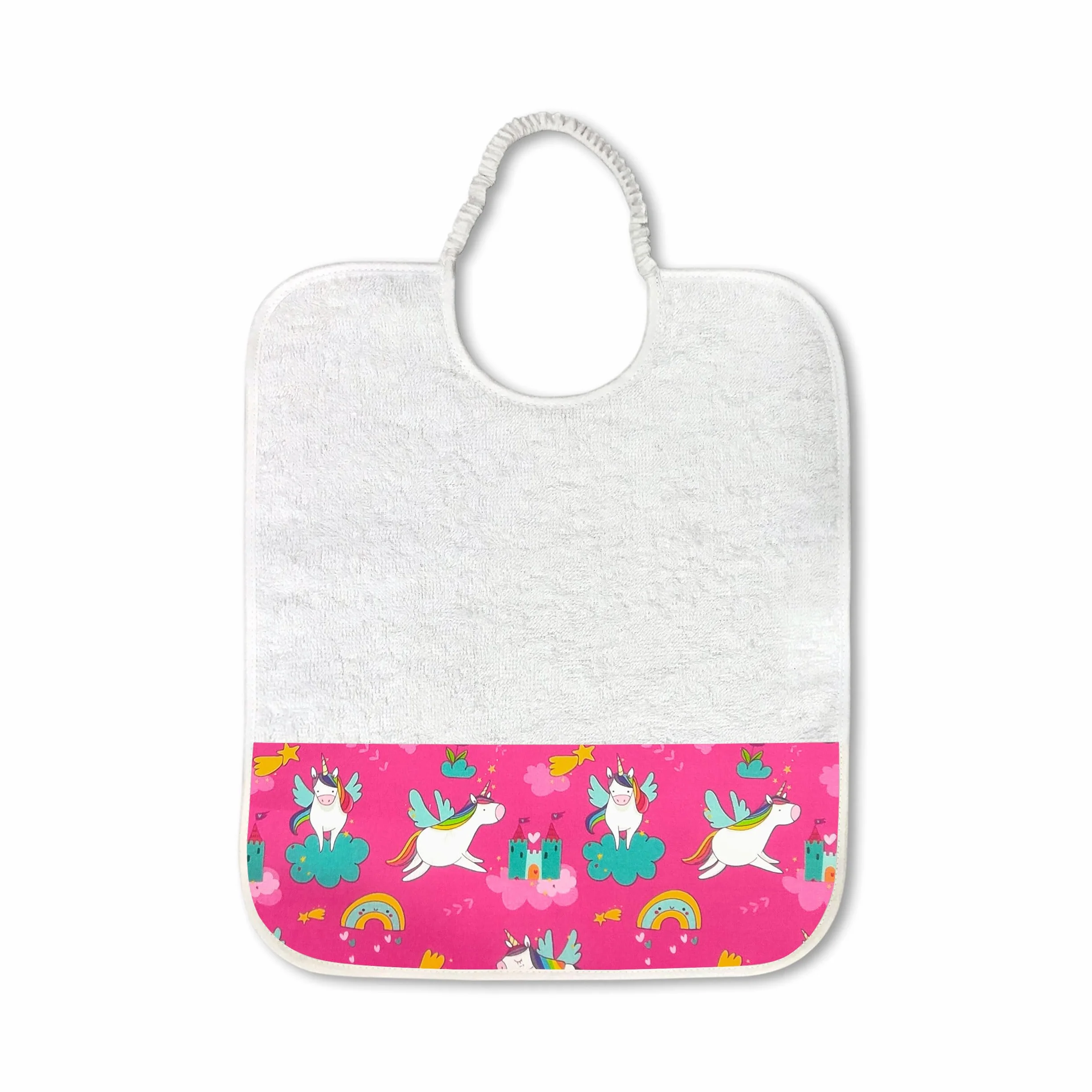 Bavaglino Bavetta Panini Tessuti in Spugna di Puro Cotone con Elastico 28x33 cm Fantasia Unic Arcobaleni