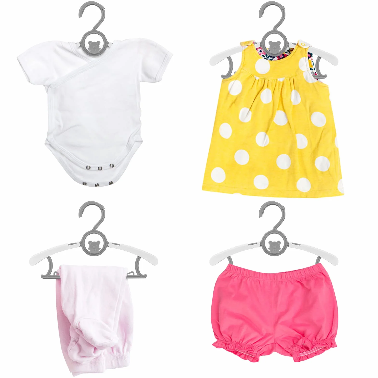 Grucce appendiabiti per bambini 20 pezzi 28-36 cm antiscivolo allungabili con supporto pantaloni grigio