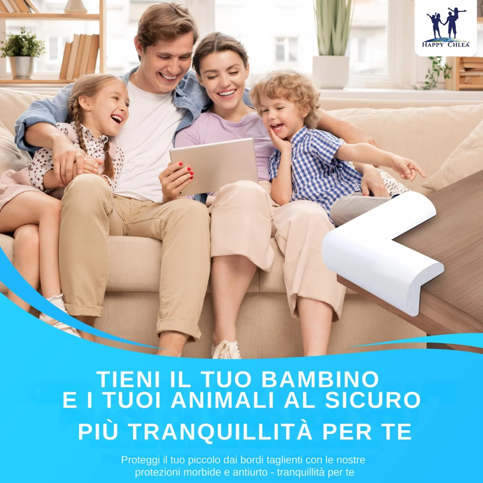 HAPPY CHLEA Paraspigoli Angolari in Gomma con Schiuma Attiva, 20 Morbidi e 2 Blocca Cassetti, Bianco