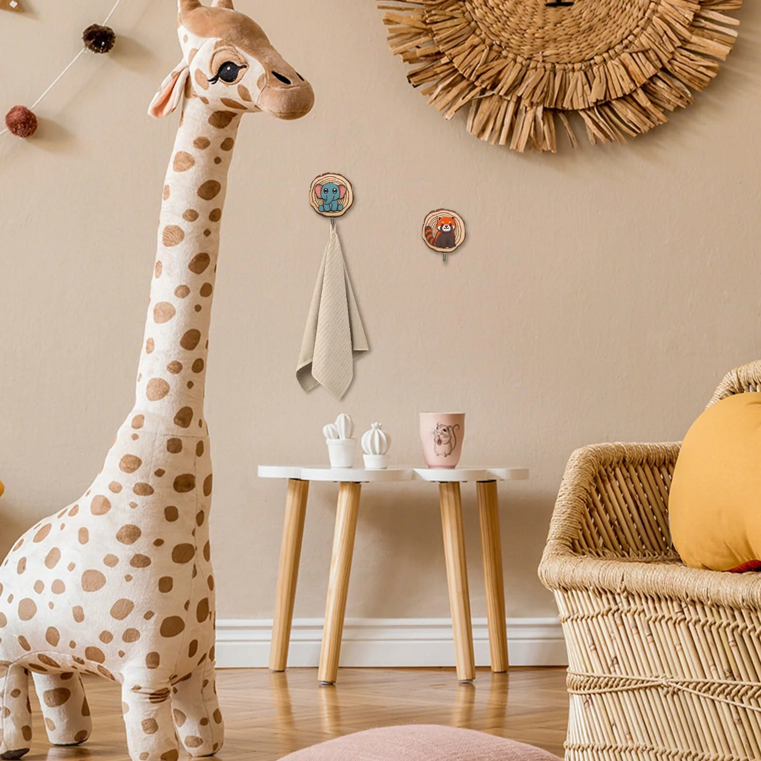 Kotkiddy® 6 Ganci Autoadesivi a Forma di Animale in Legno per Bambini
