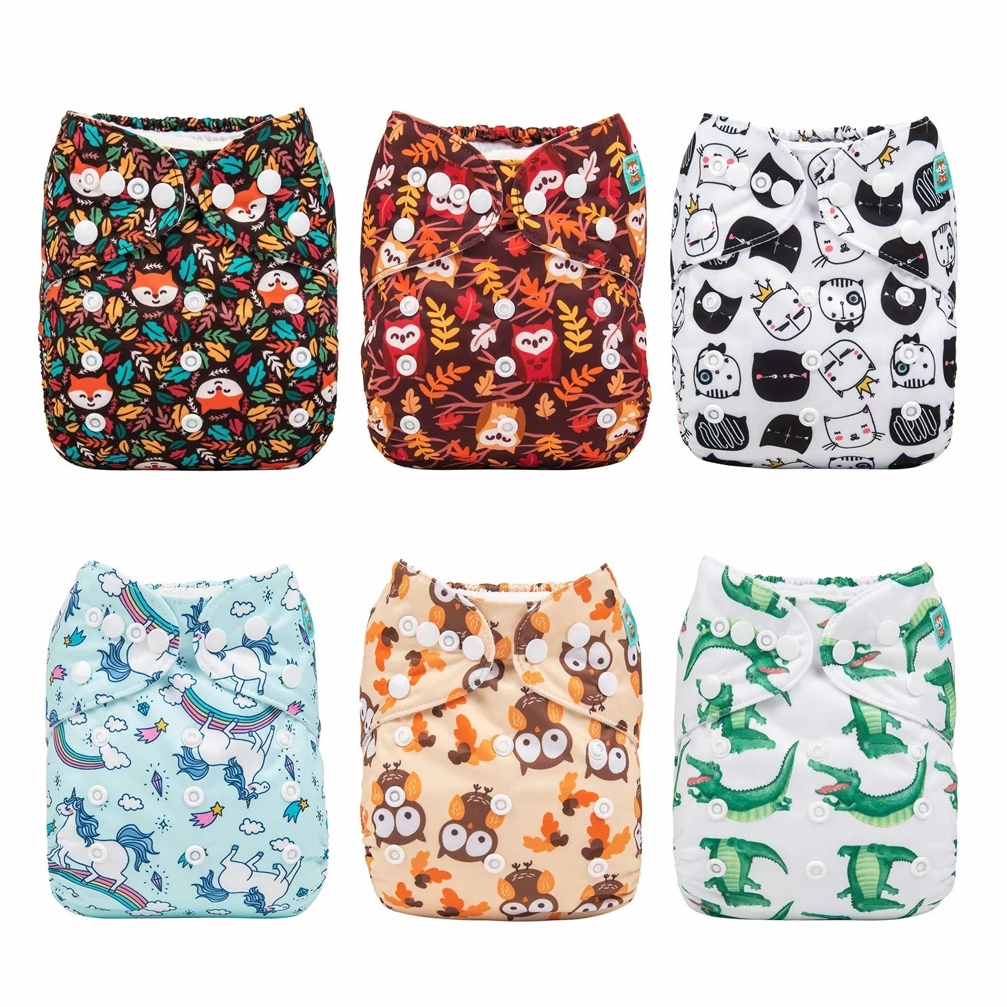 ALVABABY 6 pannolini lavabili regolabili con 12 inserti
