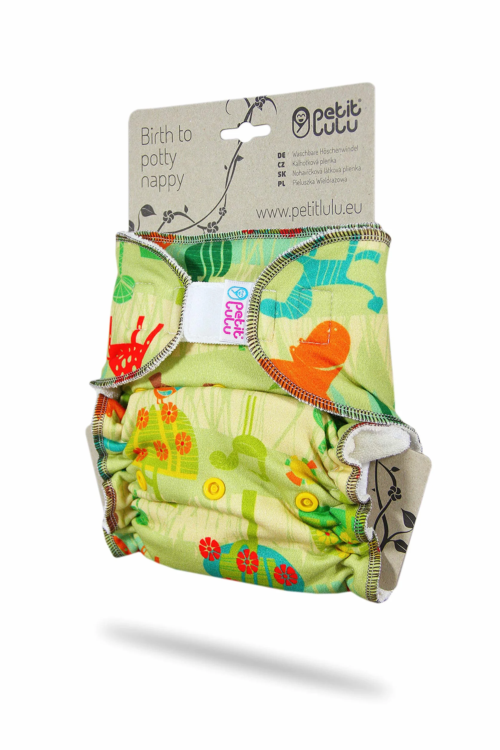Petit Lulu Pannolino in Tessuto Bambù Taglia Unica Hook & Loop Birth To Potty Prodotto in Europa