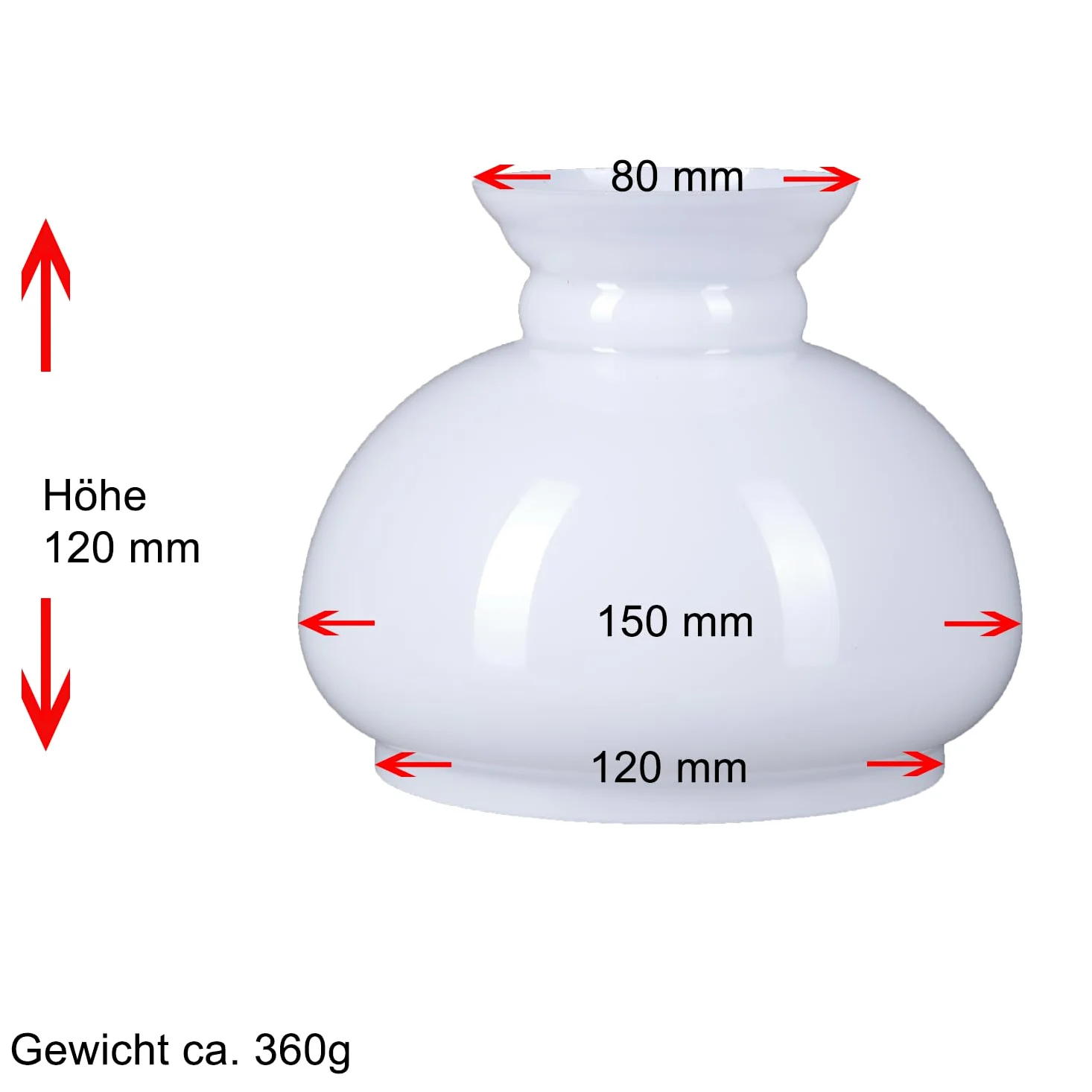 Lampada in vetro a petrolio, colore bianco lucido, Ø 120 mm, vetro di ricambio