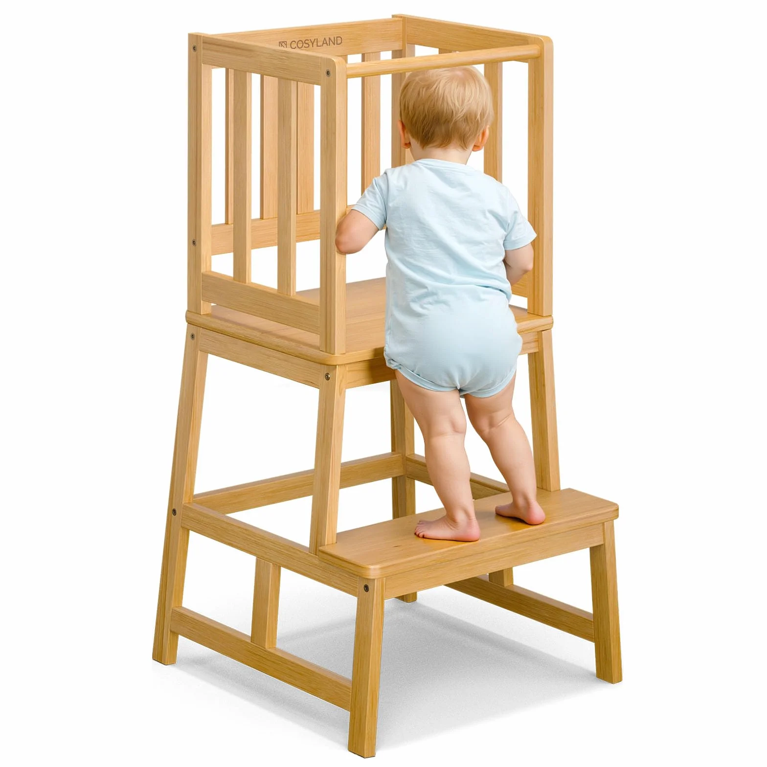 COSYLAND Torre Montessoriana Bambini A Forma di A con Pedana Centrale Rinforzata Bambù Naturale