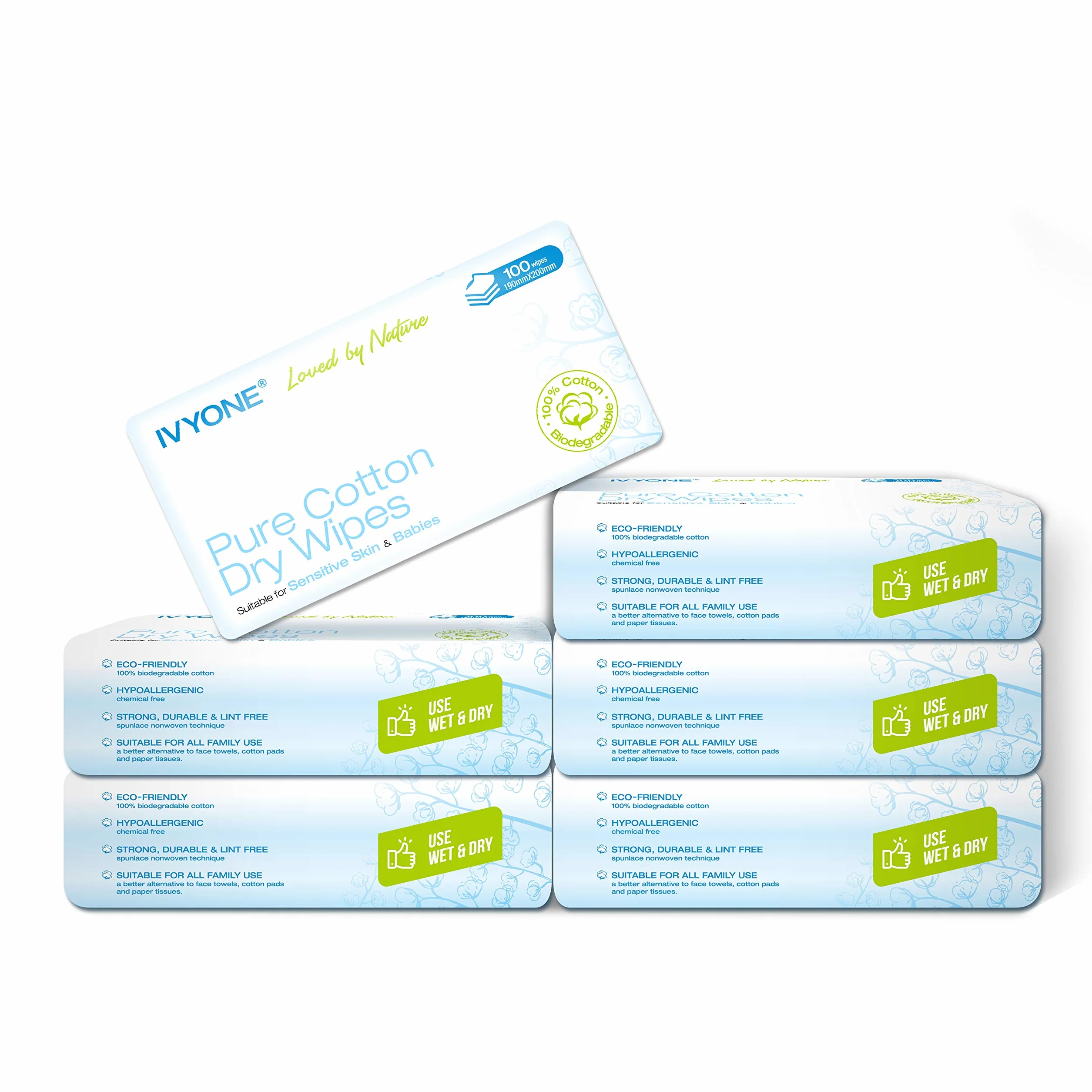 Ivyone Salviette Asciutte in Puro Cotone 600 pz 100% Naturale Biodegradabile per Neonati Viso Struccante Asciugamani Monouso