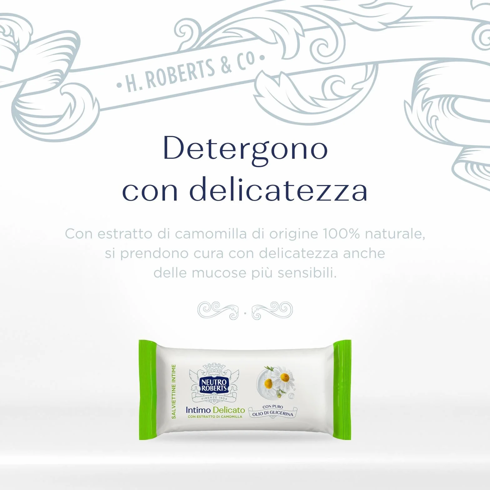 Salviette per Igiene Intimo Neutro Roberts con Camomilla, 100% Naturale, Pelli Sensibili, 6 Pezzi x 12 Salviettine