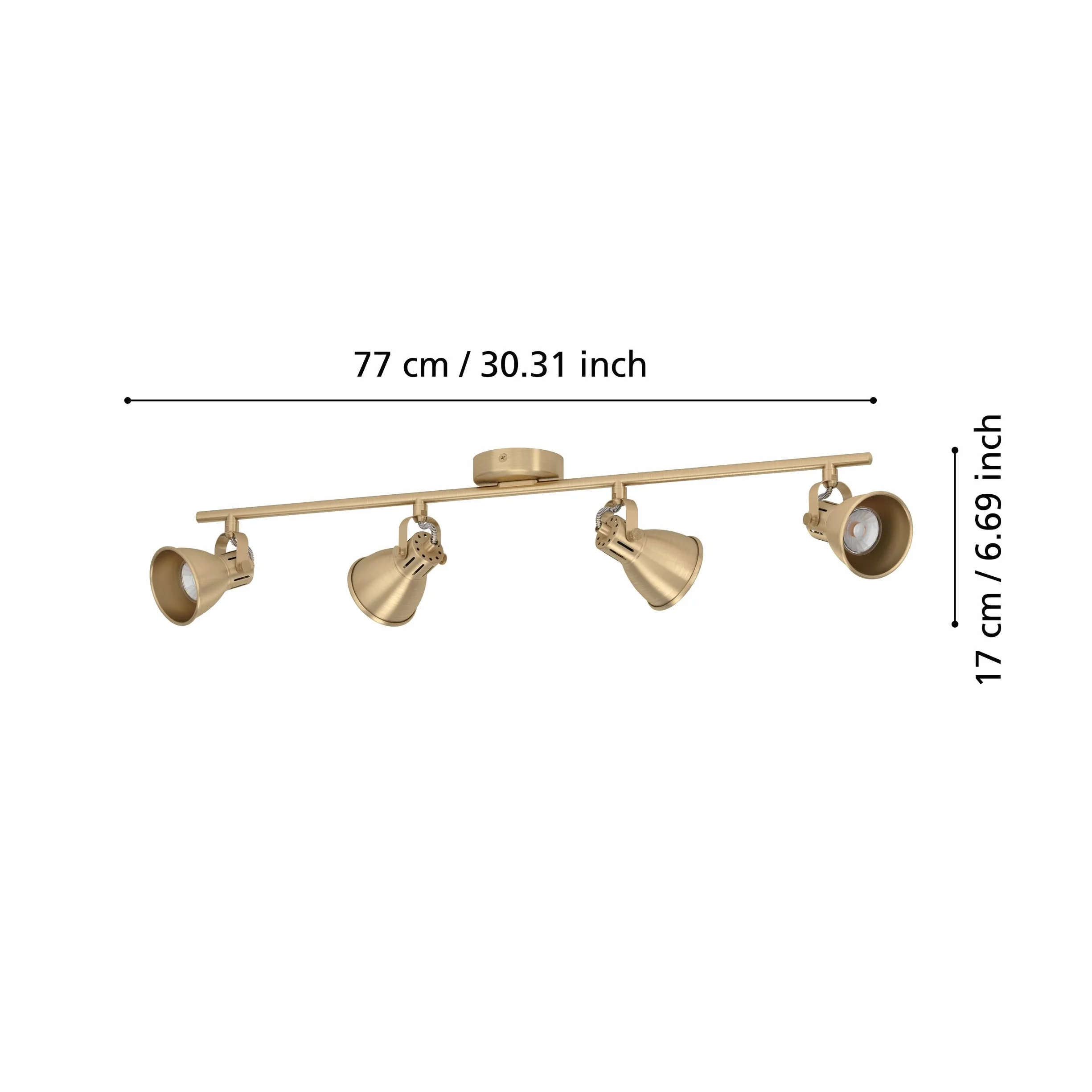 Eglo plafoniera LED Seras, plafoniera con 4 spot, barra orientabile, lampada da soggiorno in acciaio in ottone spazzolato e oro, illuminazione da soffitto con lampadina GU10, bianco caldo