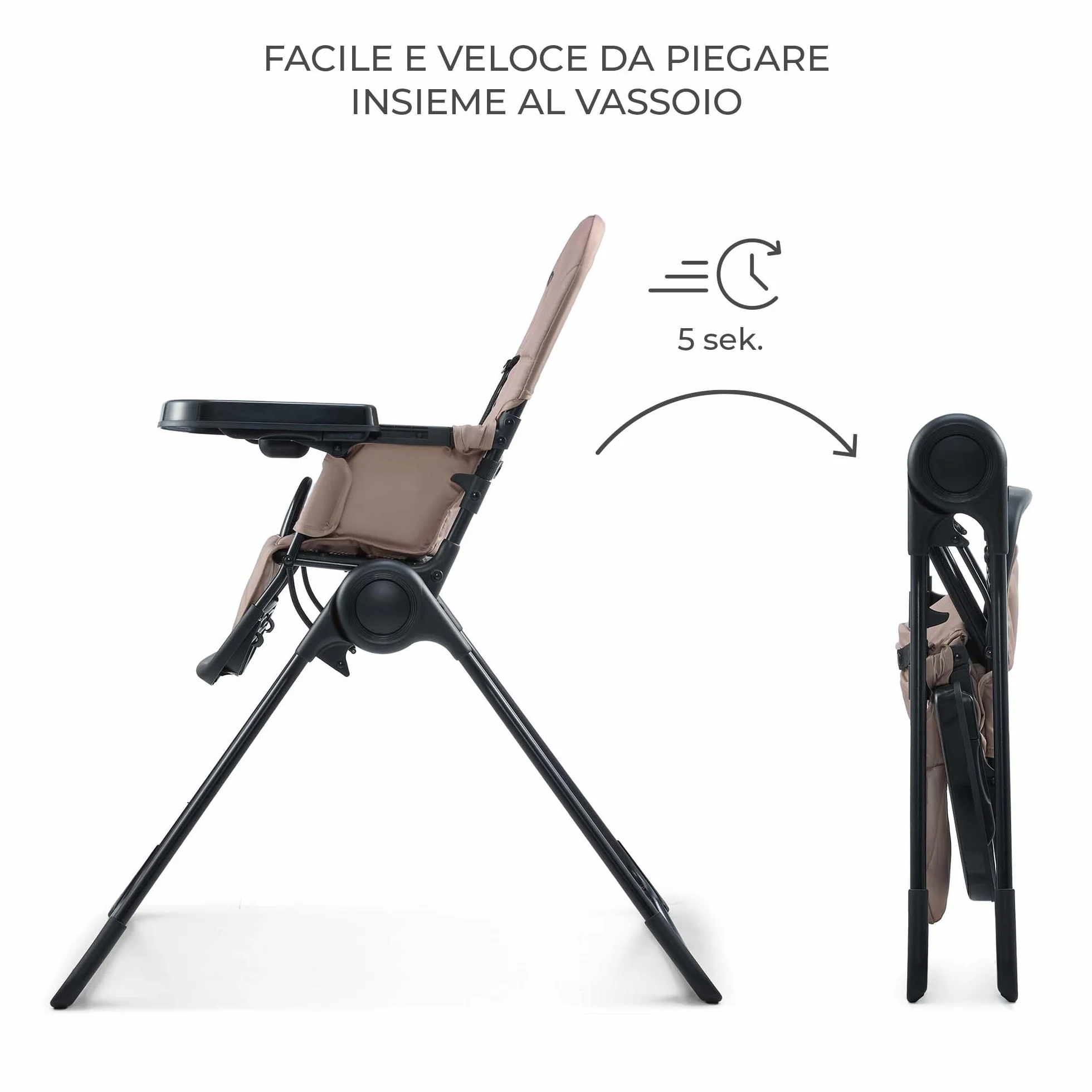 Kinderkraft BINCI Seggiolone Pieghevole Leggero con Vassoio Regolabile, Poggiapiedi e Cintura a 5 Punti, Beige