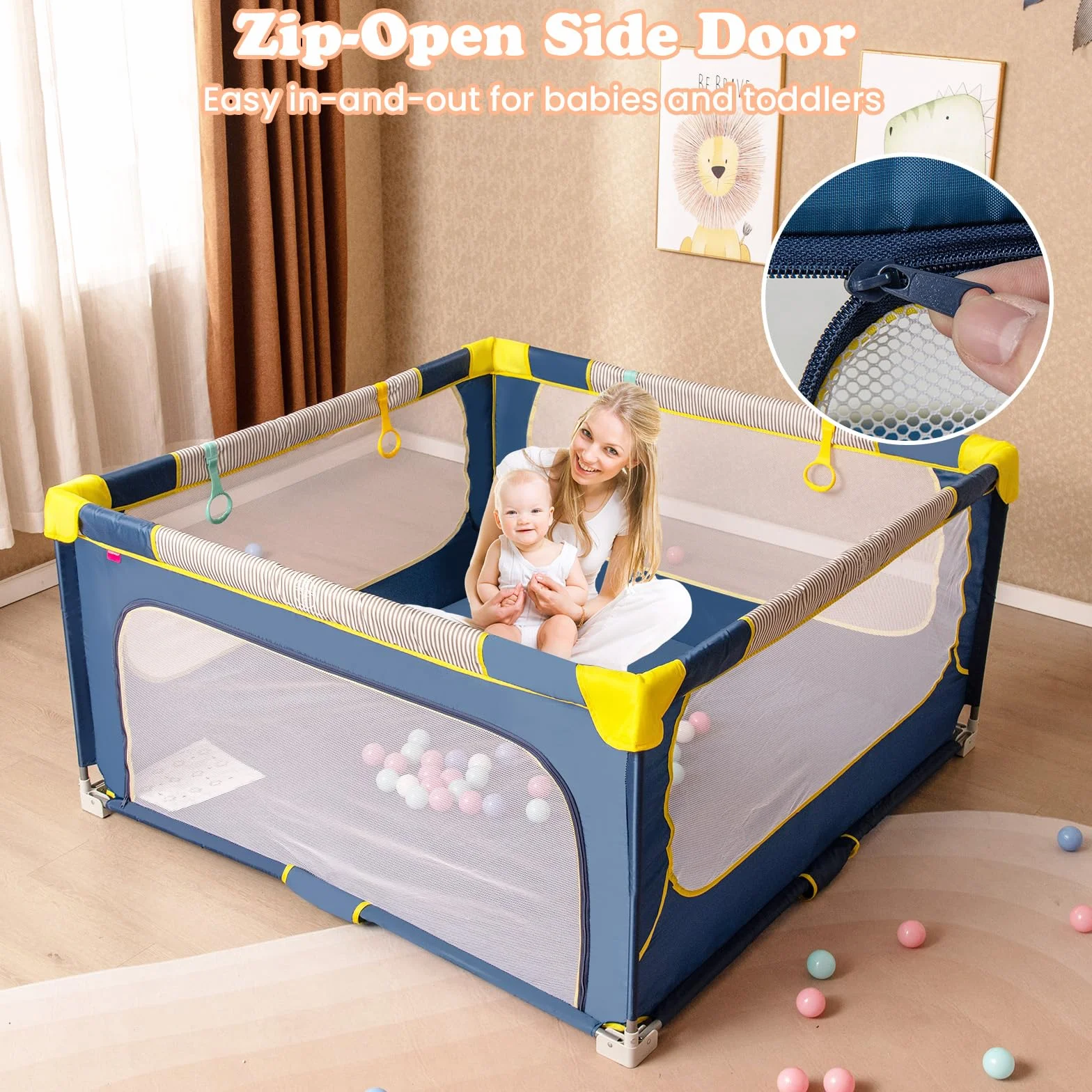 LIFEZEAL Box Bambini e Neonati 0-3 Anni, Recinto 150x150cm, Pieghevole, Portatile, con Borsa, Rete Traspirante