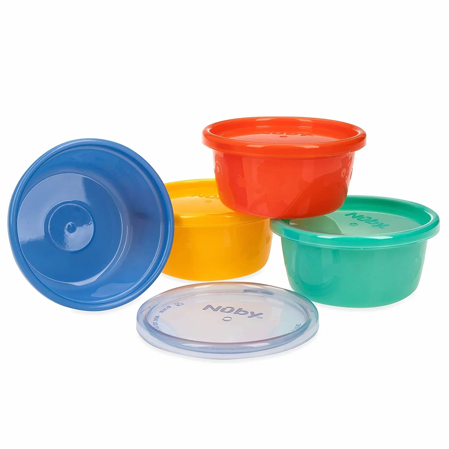 Nuby Set di Scodelline con Coperchio a Chiusura Ermetica 4 Pezzi 240 ml 4 Mesi+